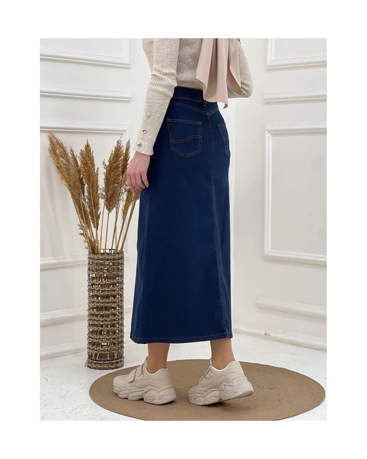 Natural Fabric Star Rivet Denim Skirt Navy