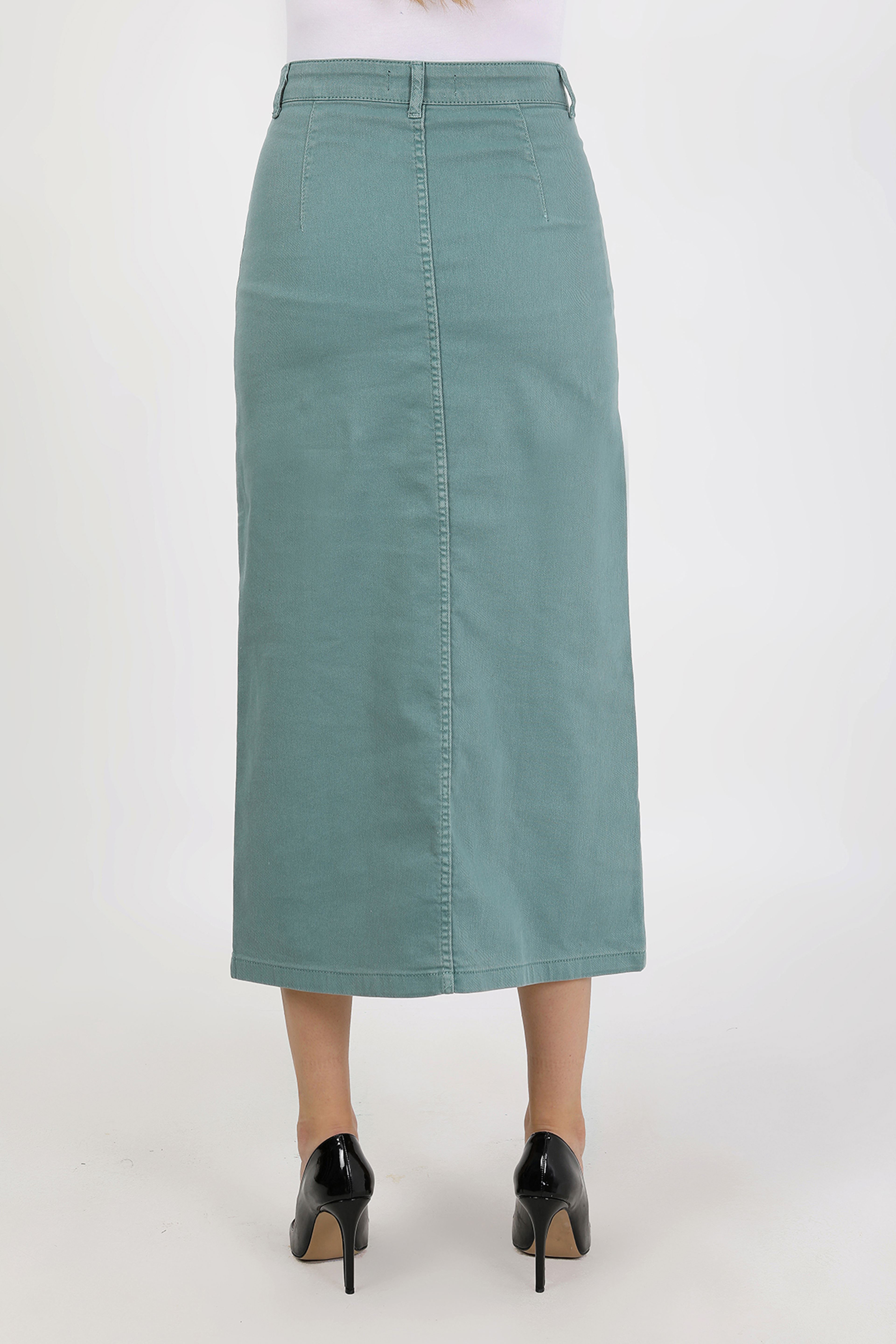 تنورة حجاب فيروزية مع أزرار وكشكشة وجيوب