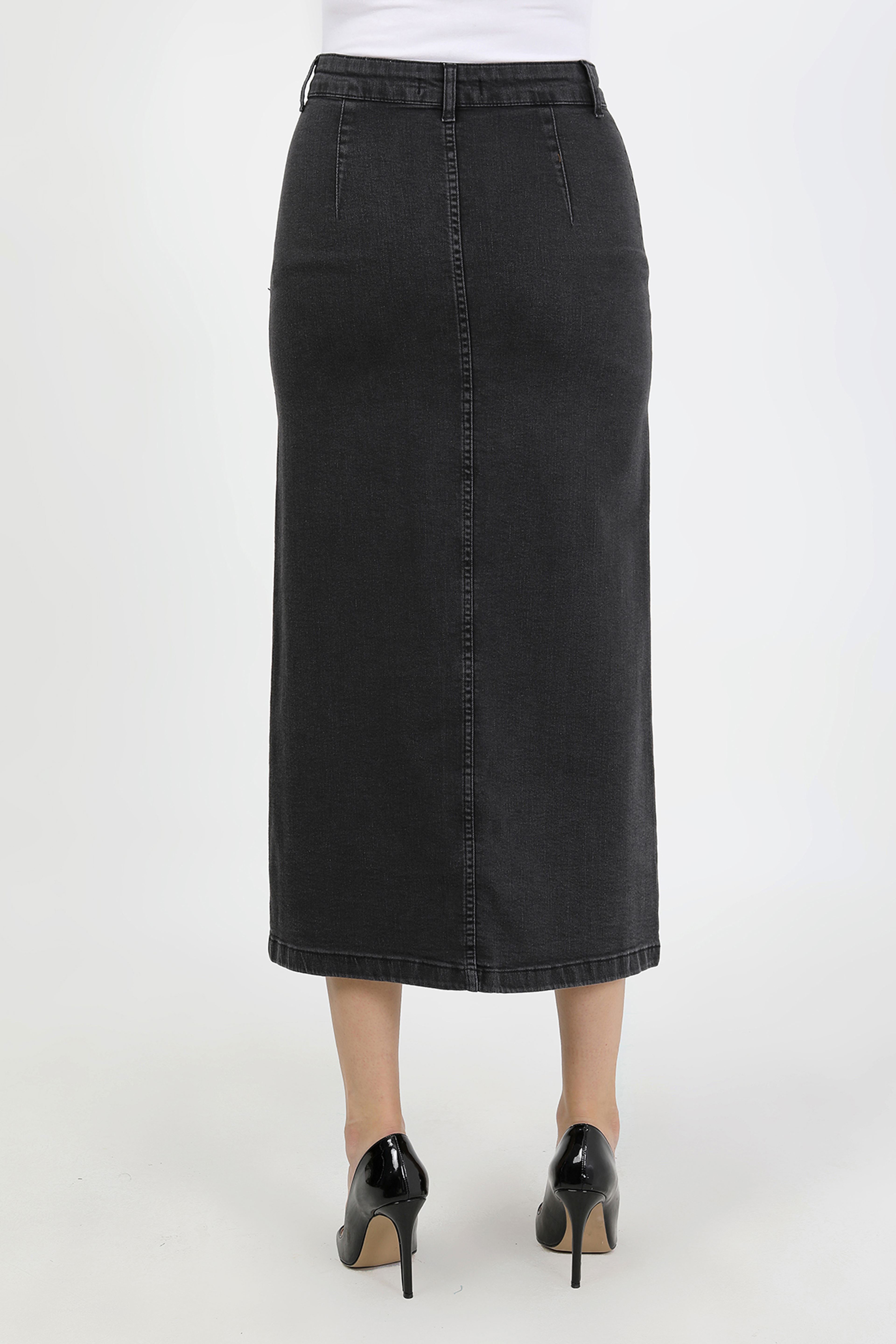 تنورة حجاب بلون الفحم مع أزرار وبطانة وجيوب