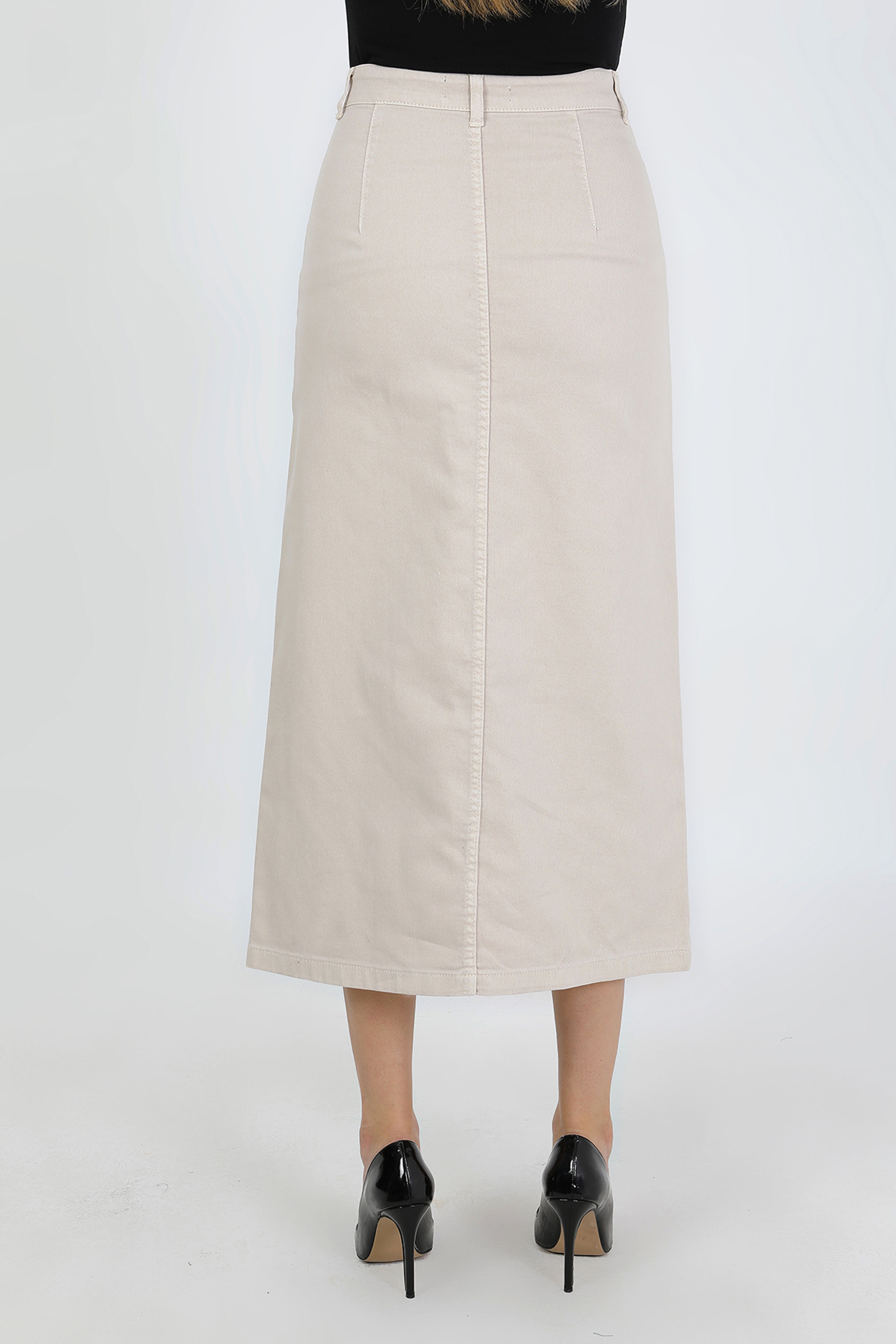 تنورة حجاب بيج فاتح بأزرار وجيب