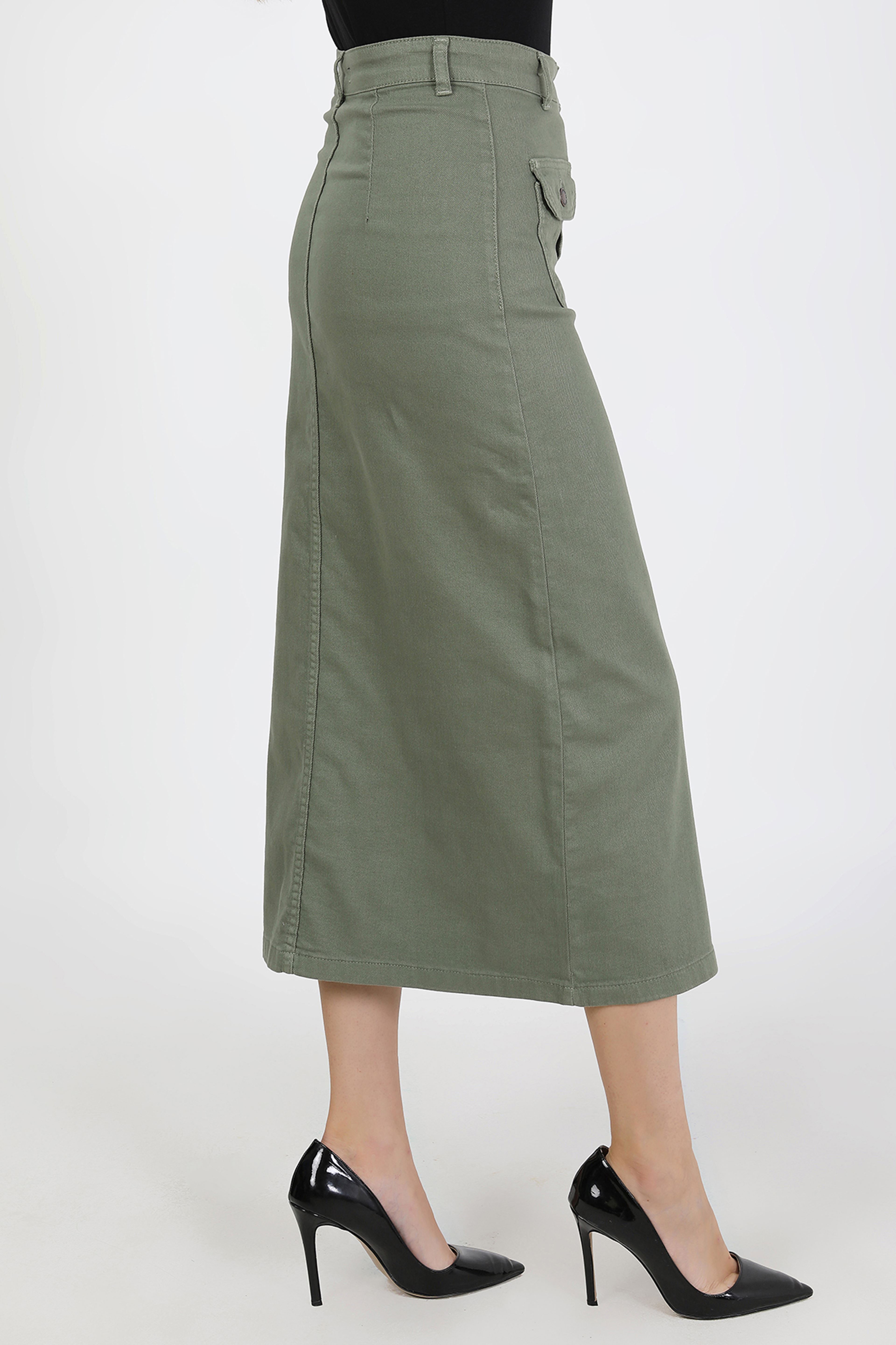 تنورة حجاب كاكي مع أزرار وجيوب