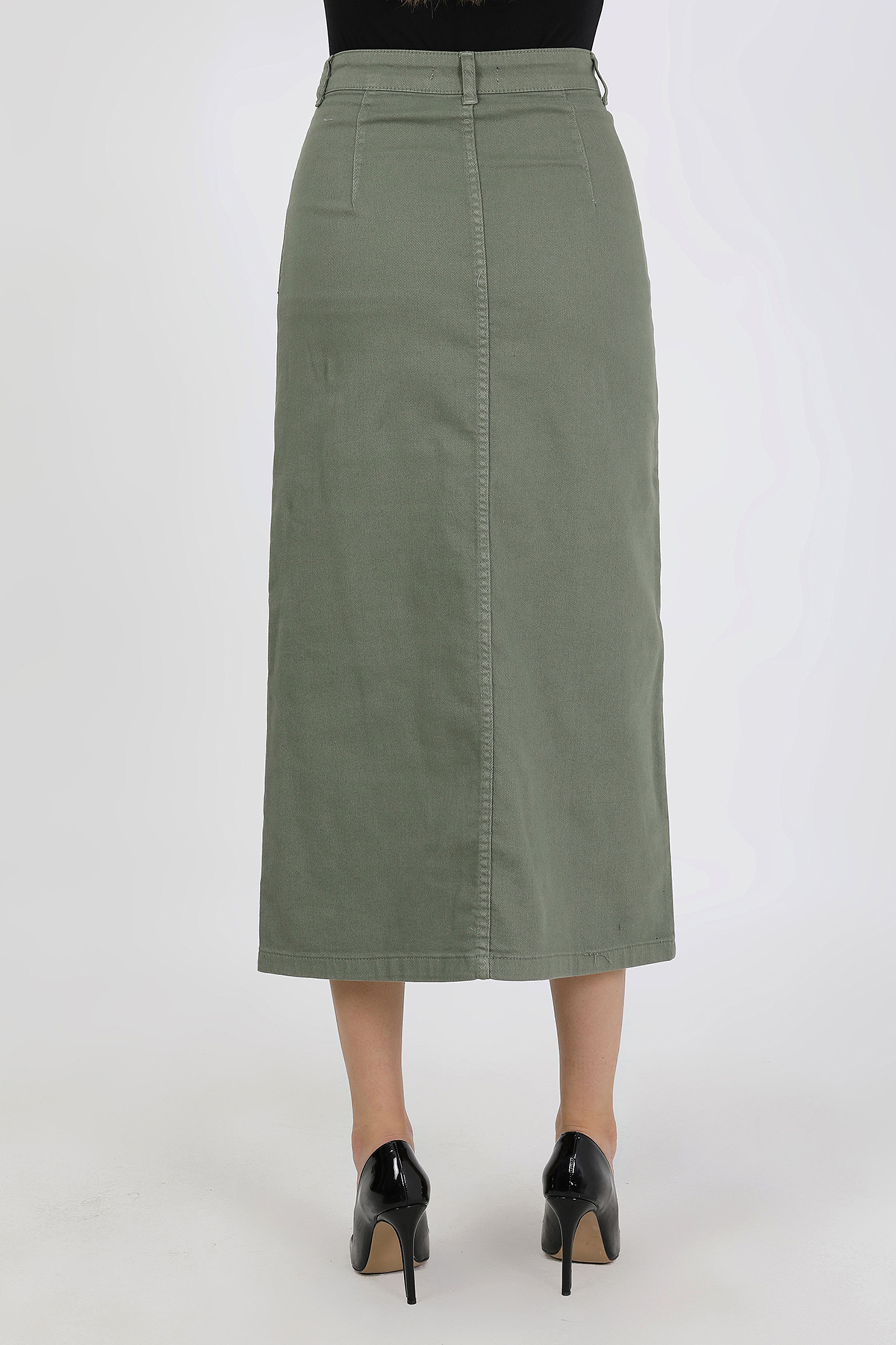 تنورة حجاب كاكي مع أزرار وجيوب