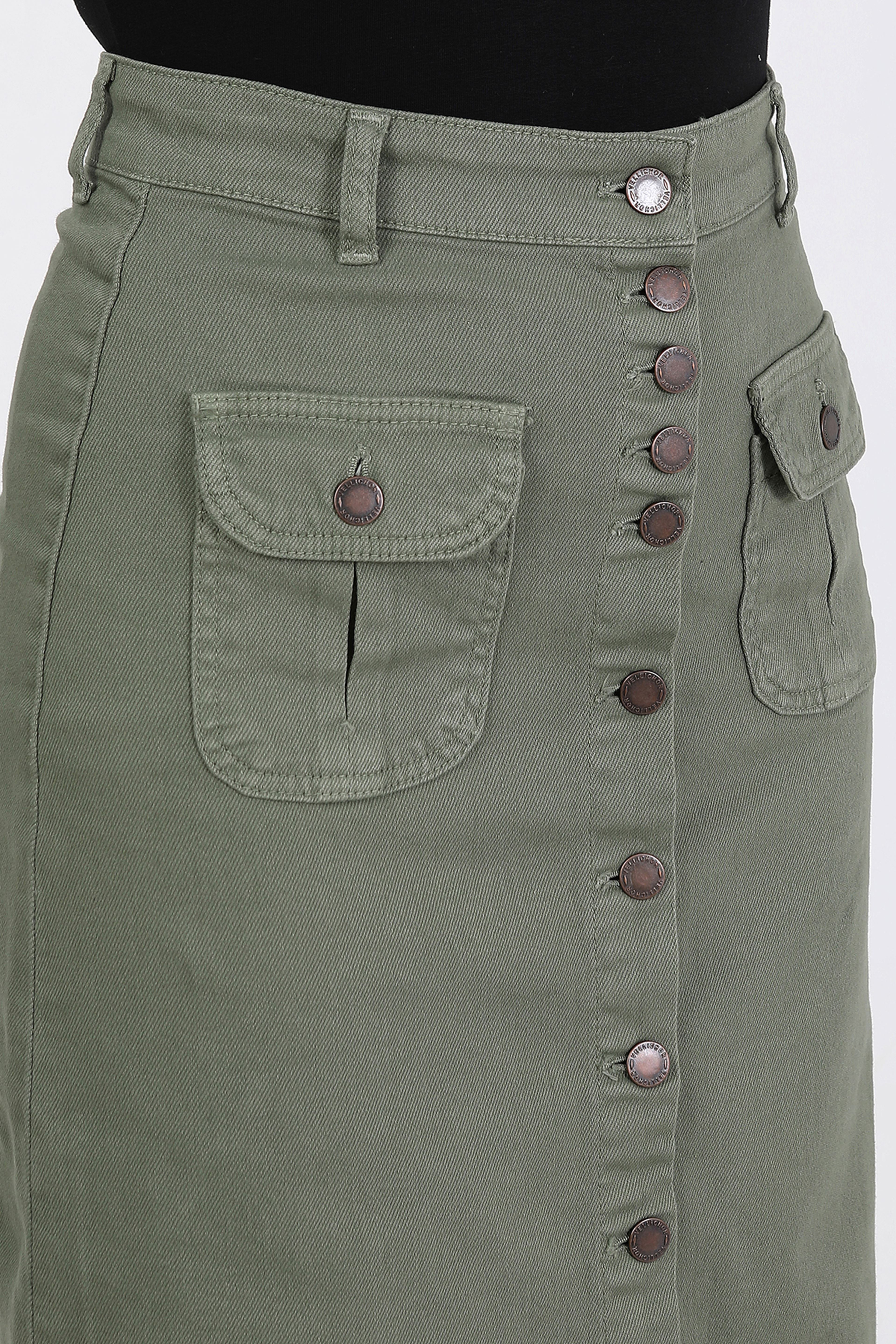 تنورة حجاب كاكي مع أزرار وجيوب