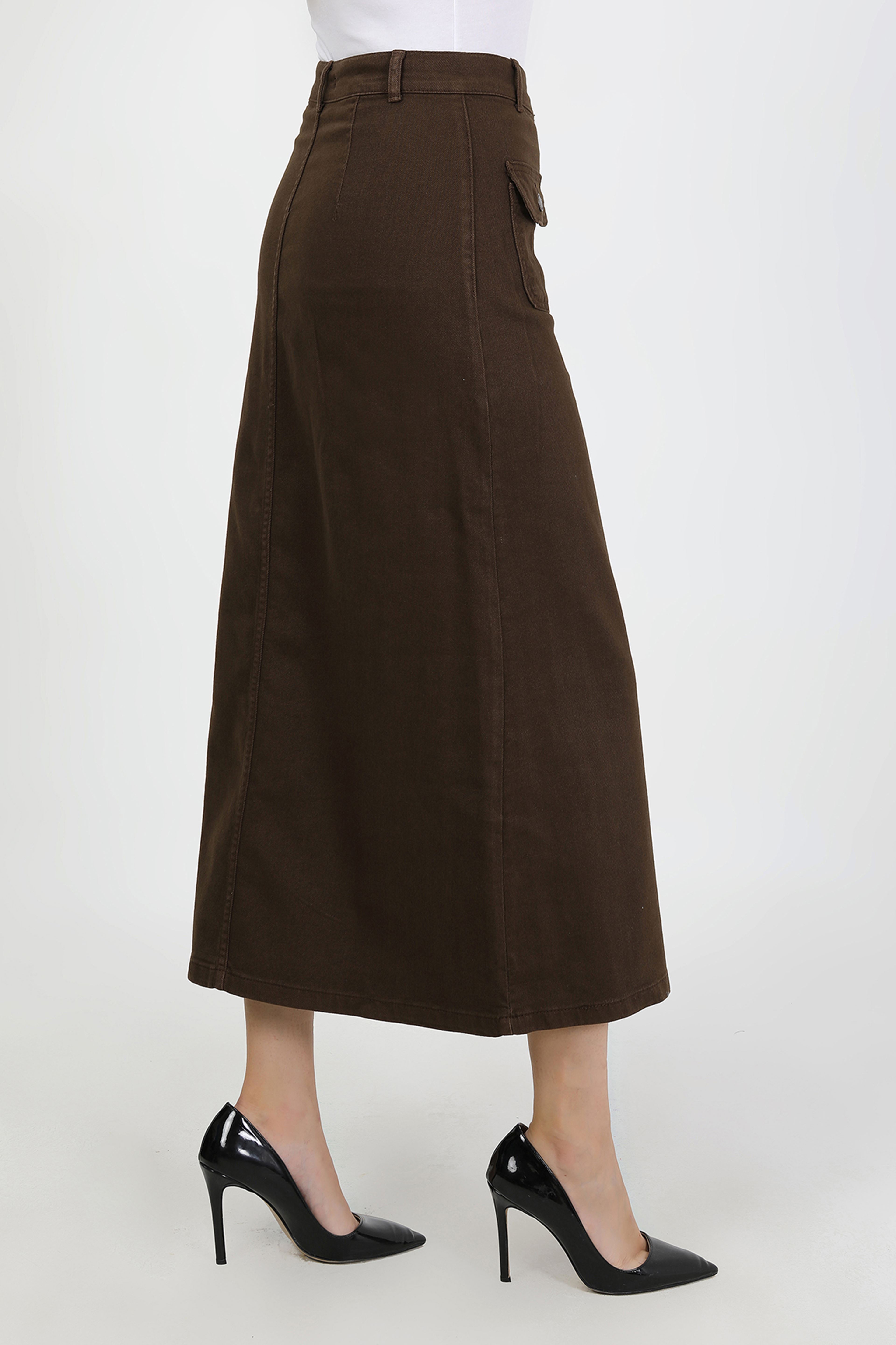 تنورة حجاب بنية اللون بأزرار وجيب