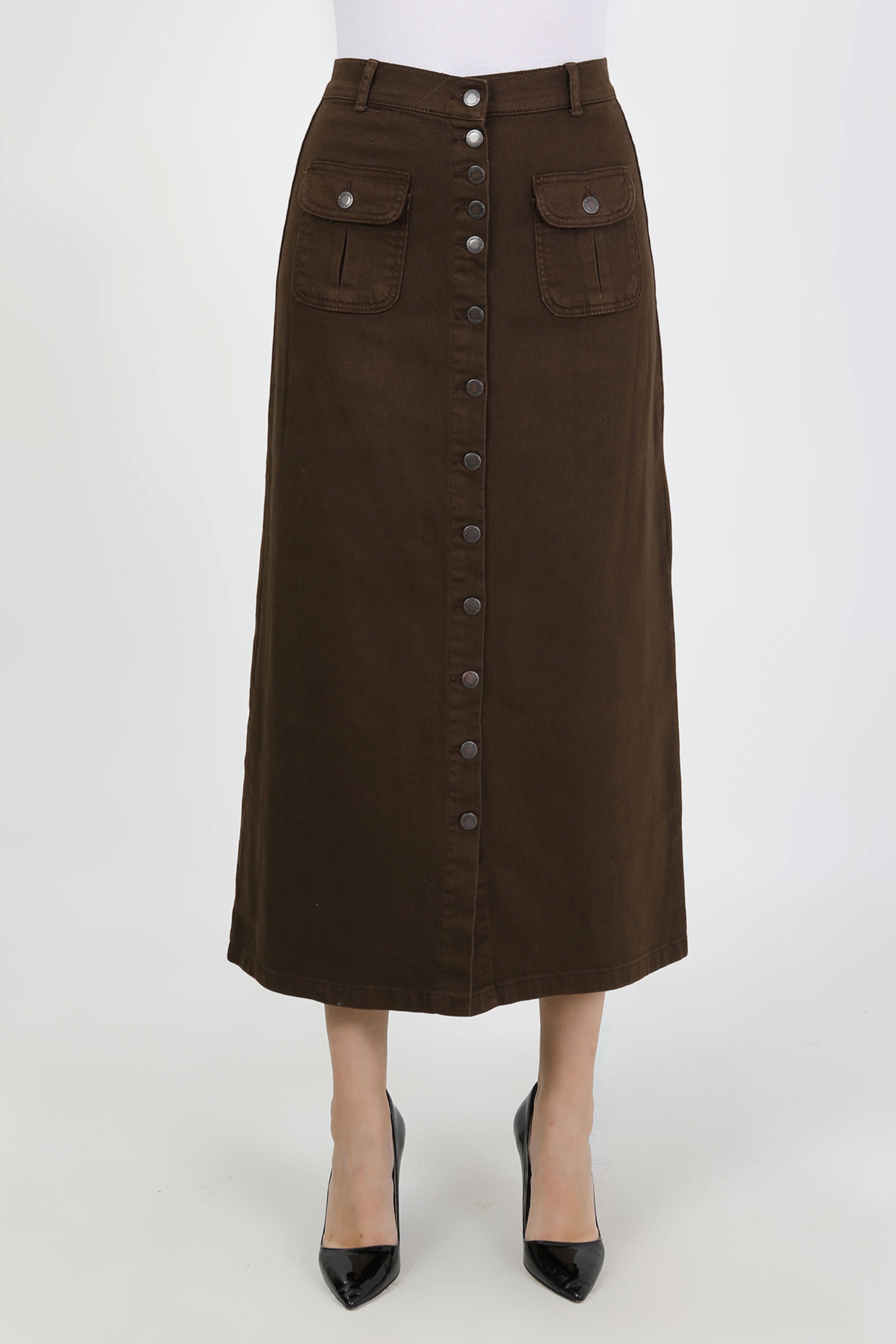 تنورة حجاب بنية اللون بأزرار وجيب