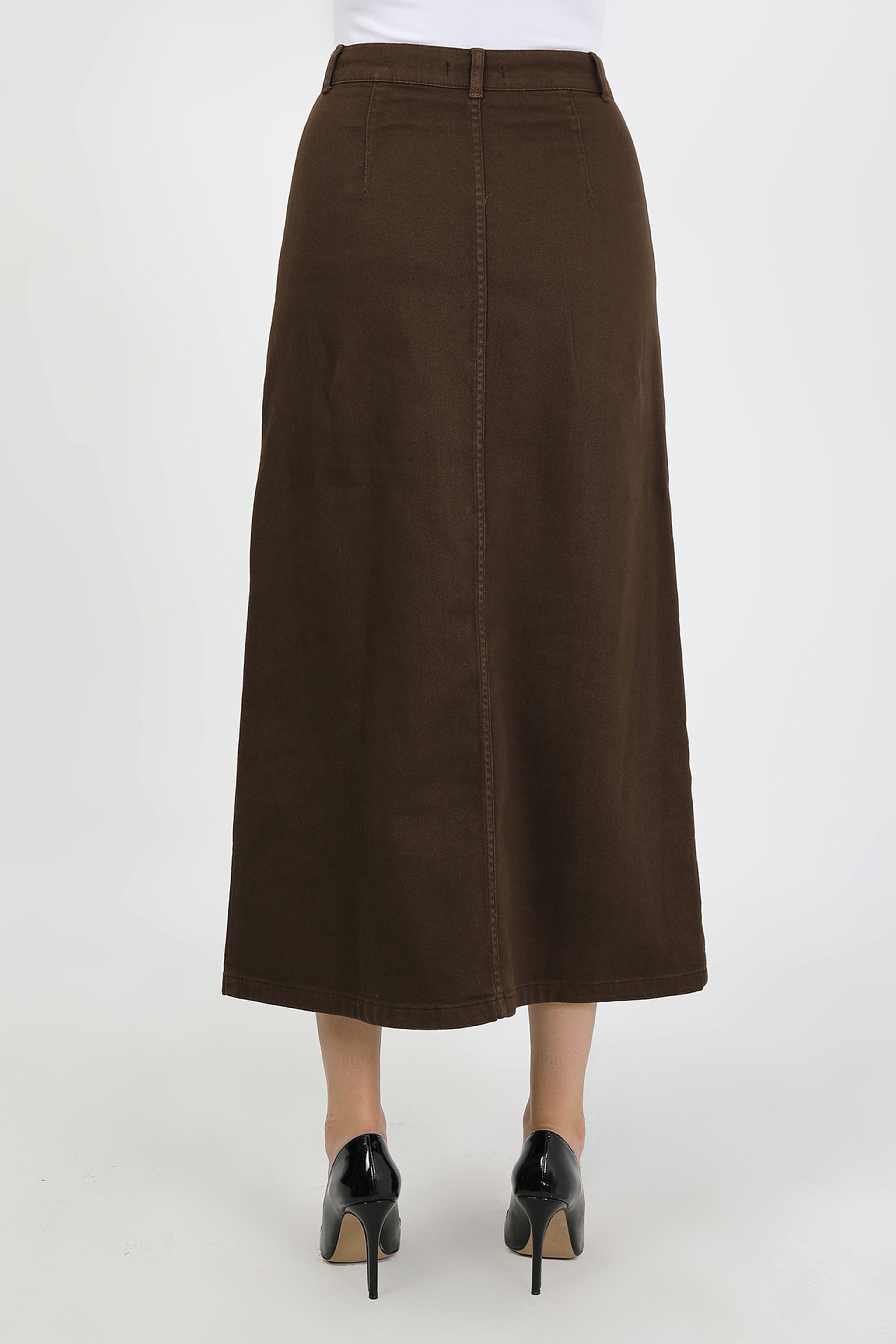 تنورة حجاب بنية اللون بأزرار وجيب