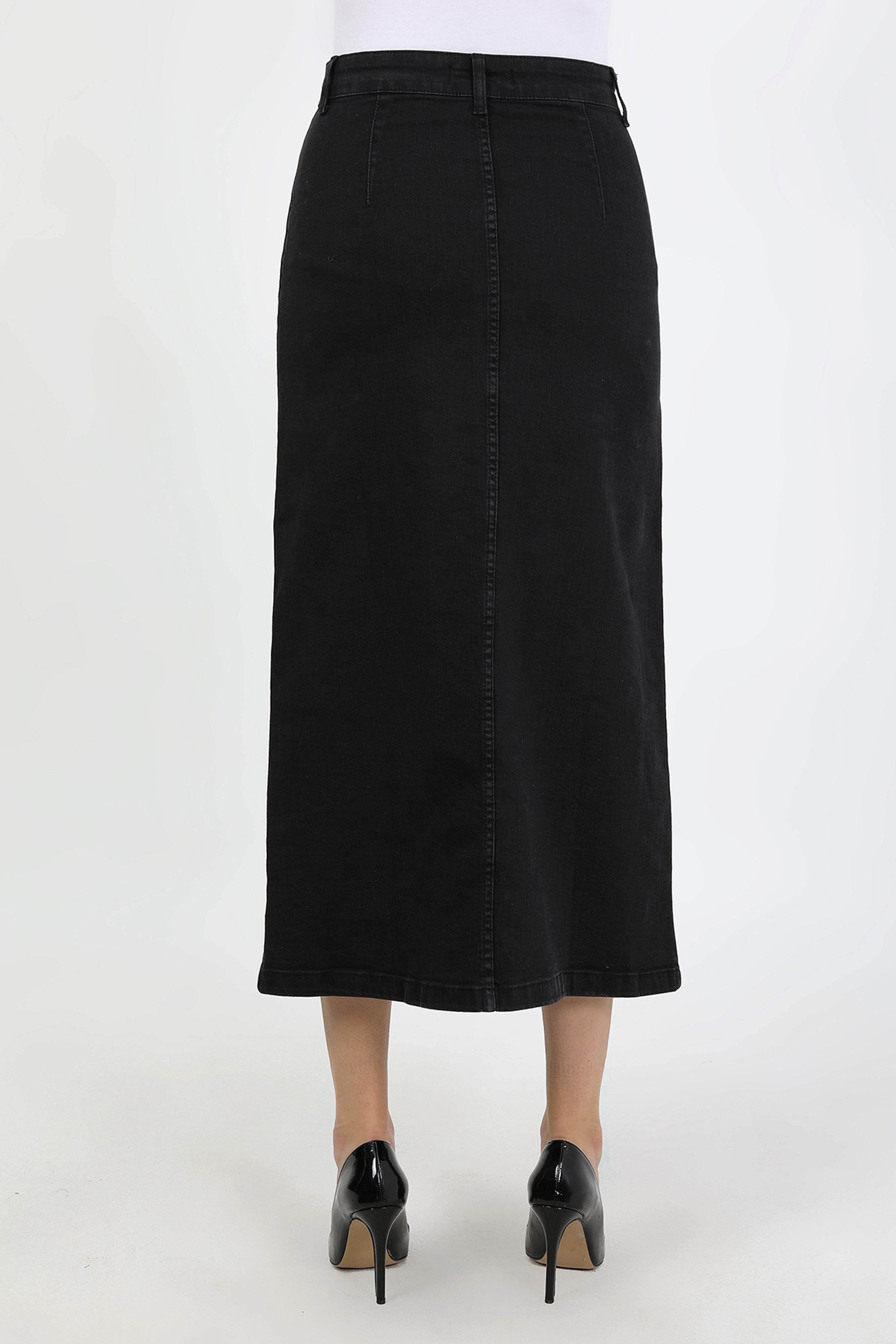 تنورة حجاب بأزرار، مكشكشة، وجيوب، باللون الأسود