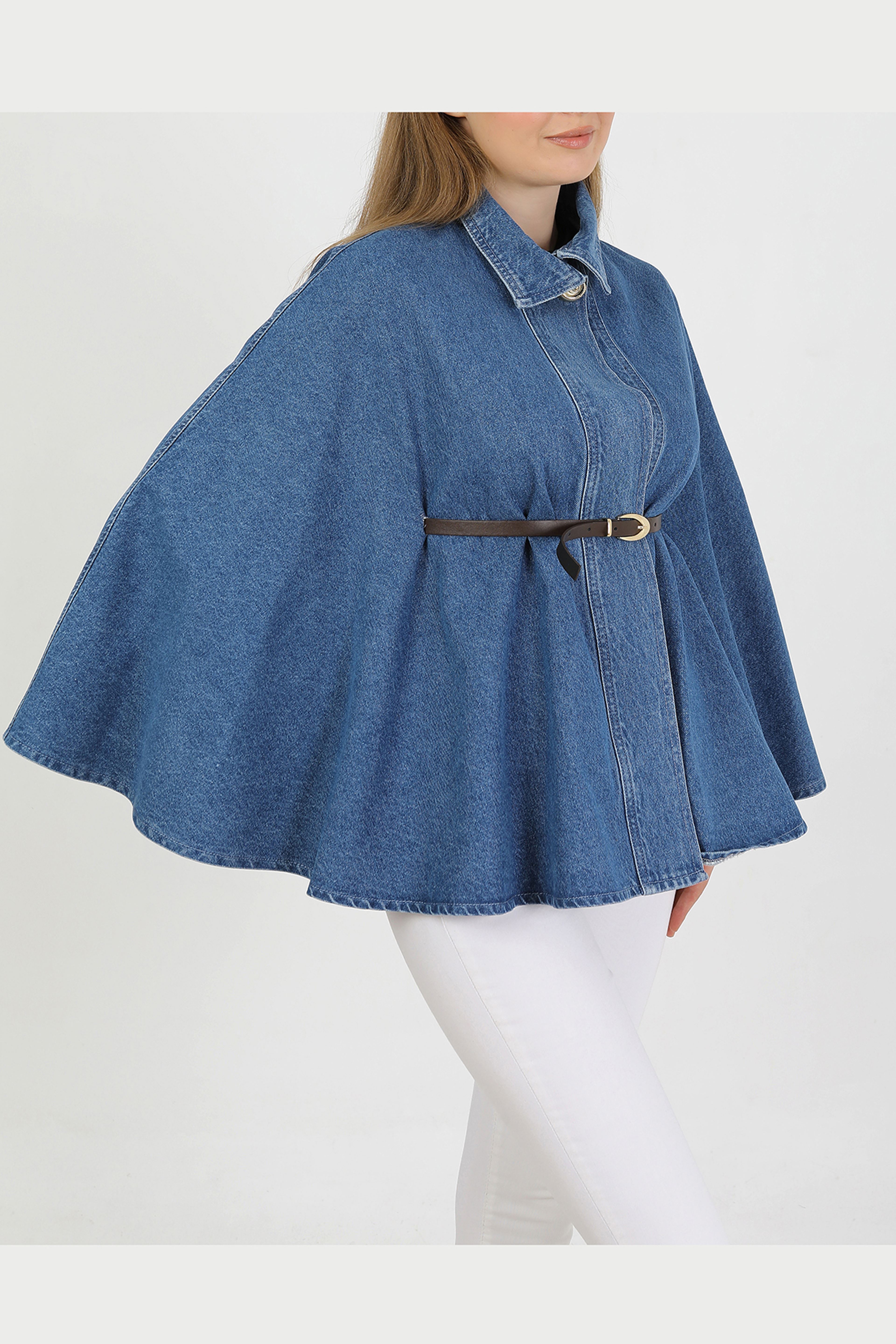 Kadın Kemerli Kaşe Panço- KOT