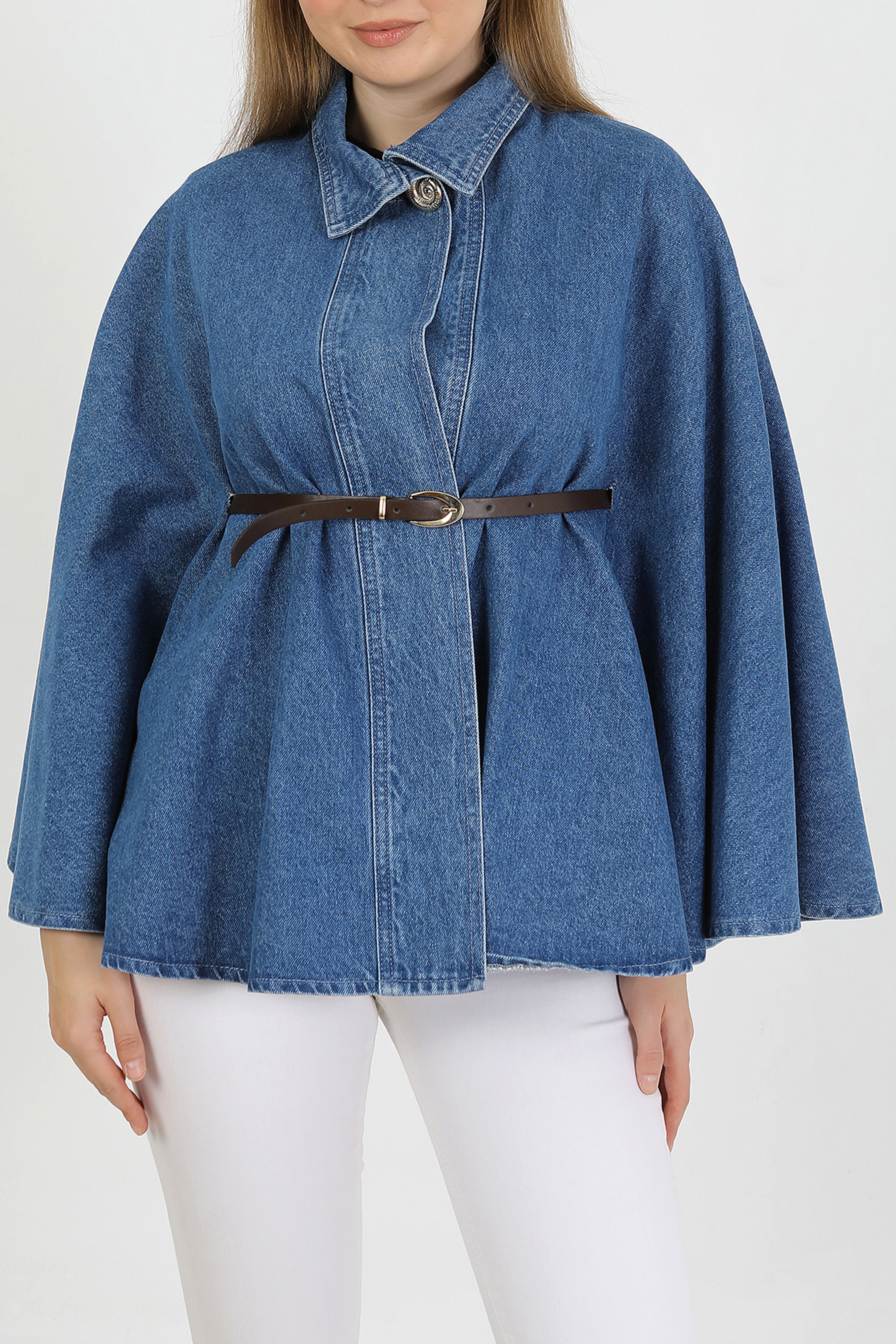 Kadın Kemerli Kaşe Panço- KOT