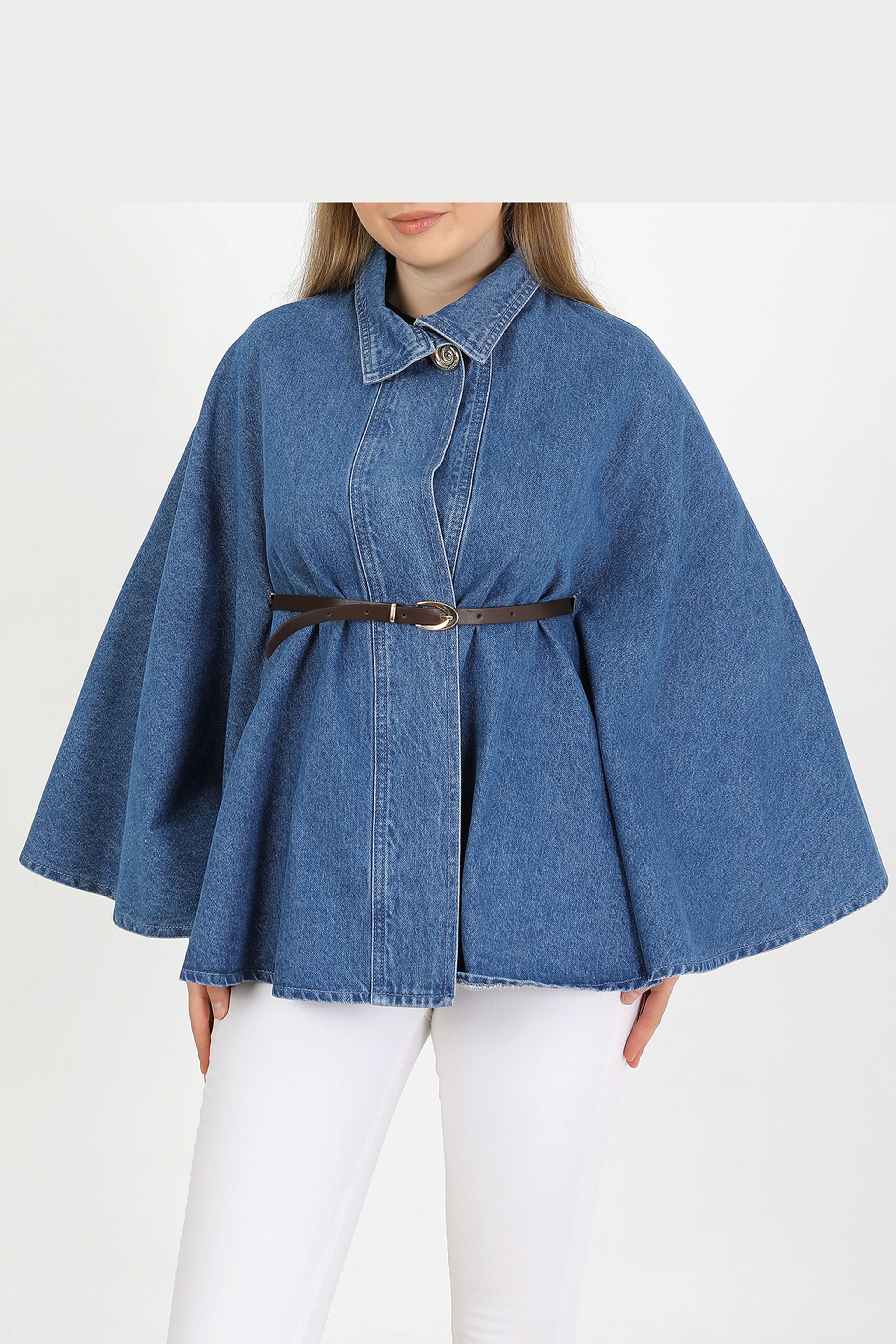 Kadın Kemerli Kaşe Panço- KOT