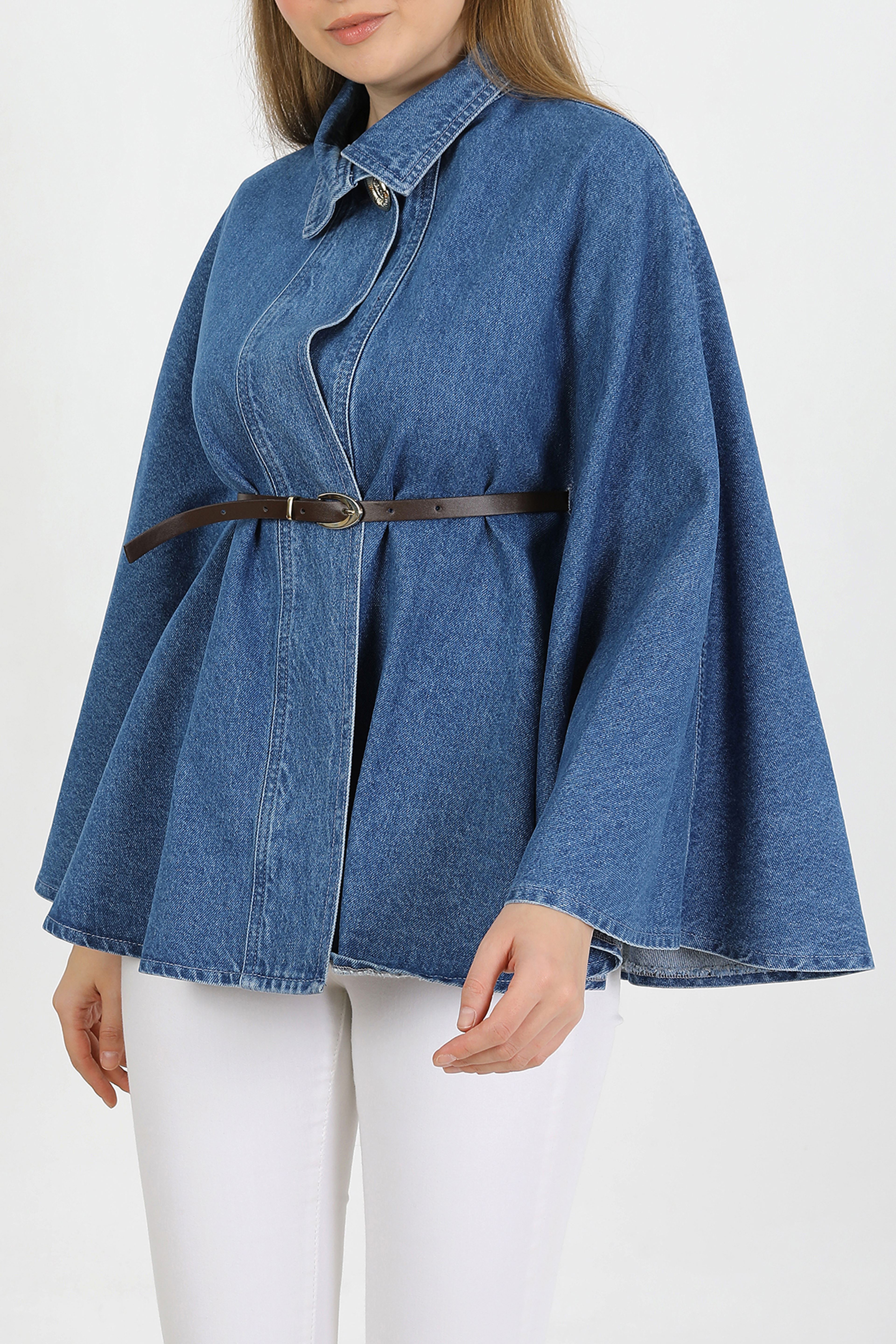 Kadın Kemerli Kaşe Panço- KOT