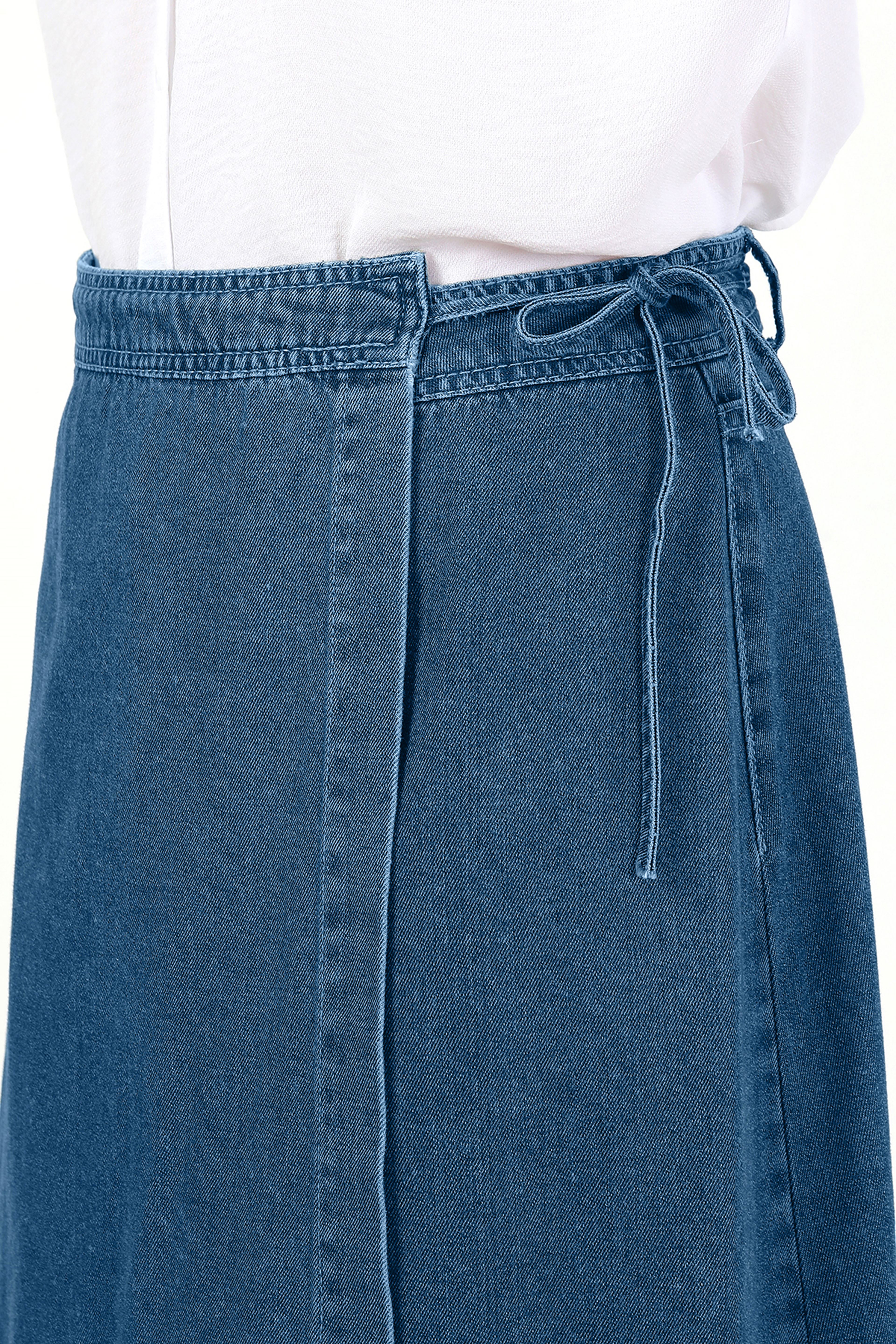 YANDAN BAĞLAMALI DENİM ETEK- AÇIK MAVİ