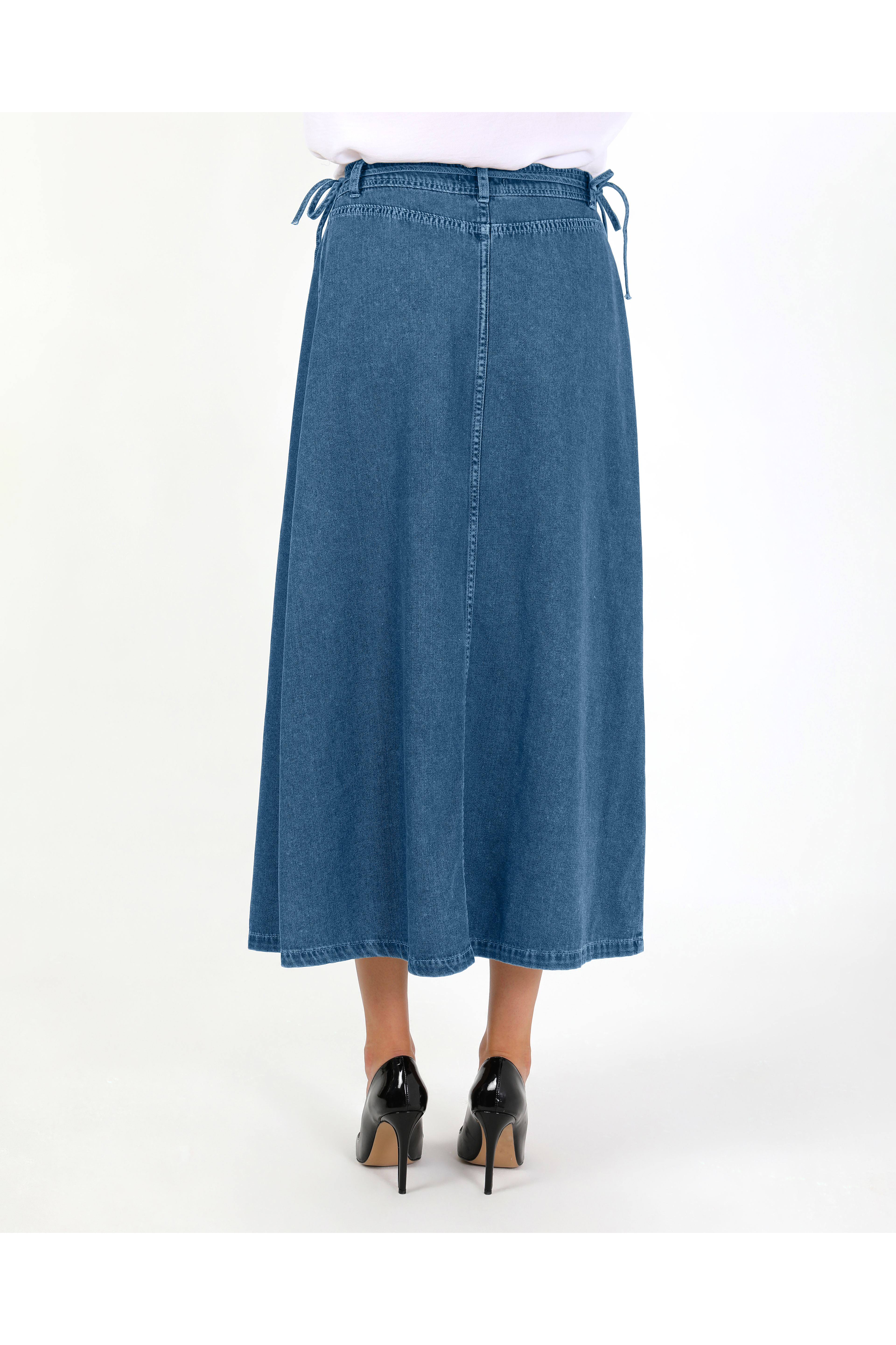 YANDAN BAĞLAMALI DENİM ETEK- AÇIK MAVİ