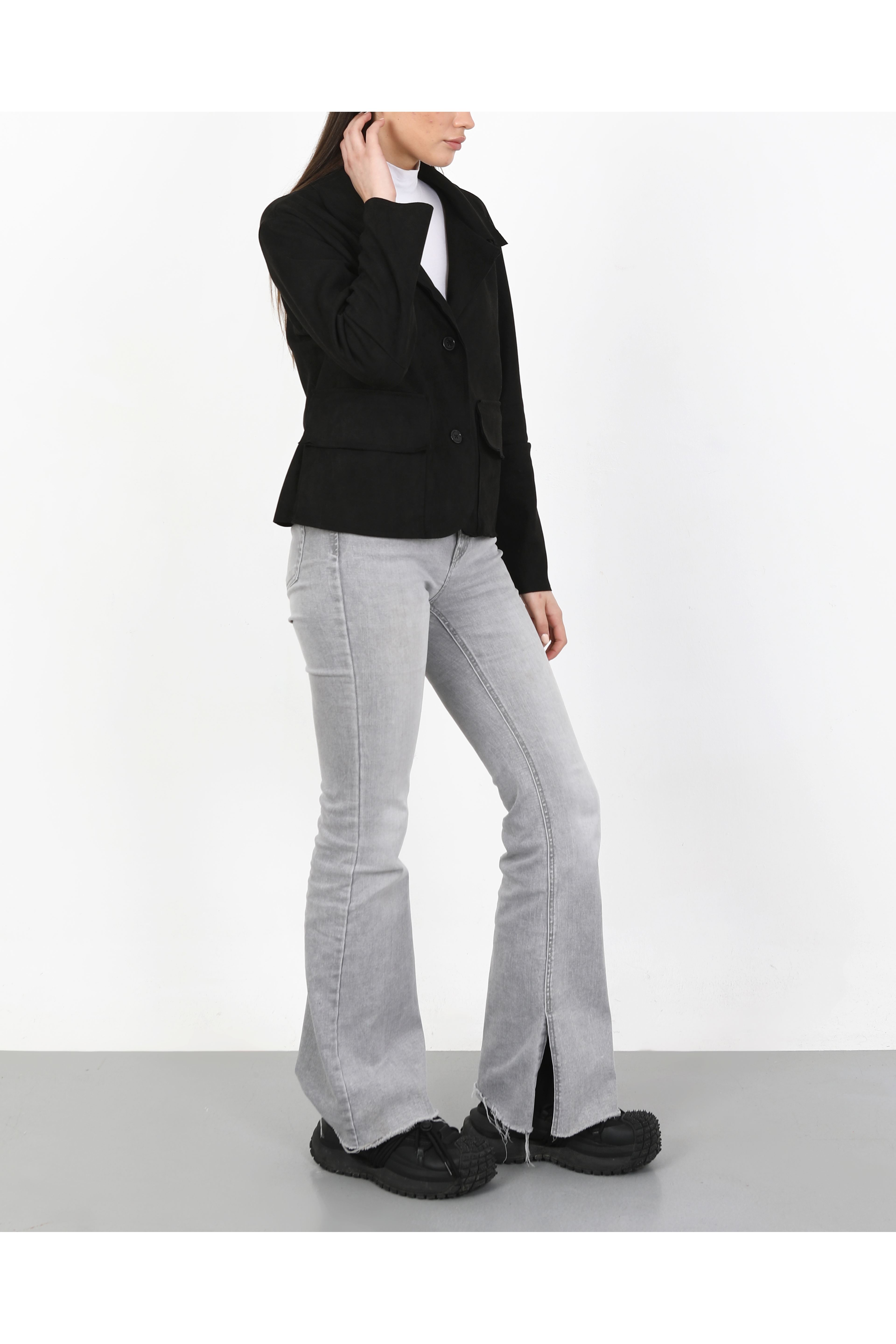 SÜET KADIN CEKET-SİYAH