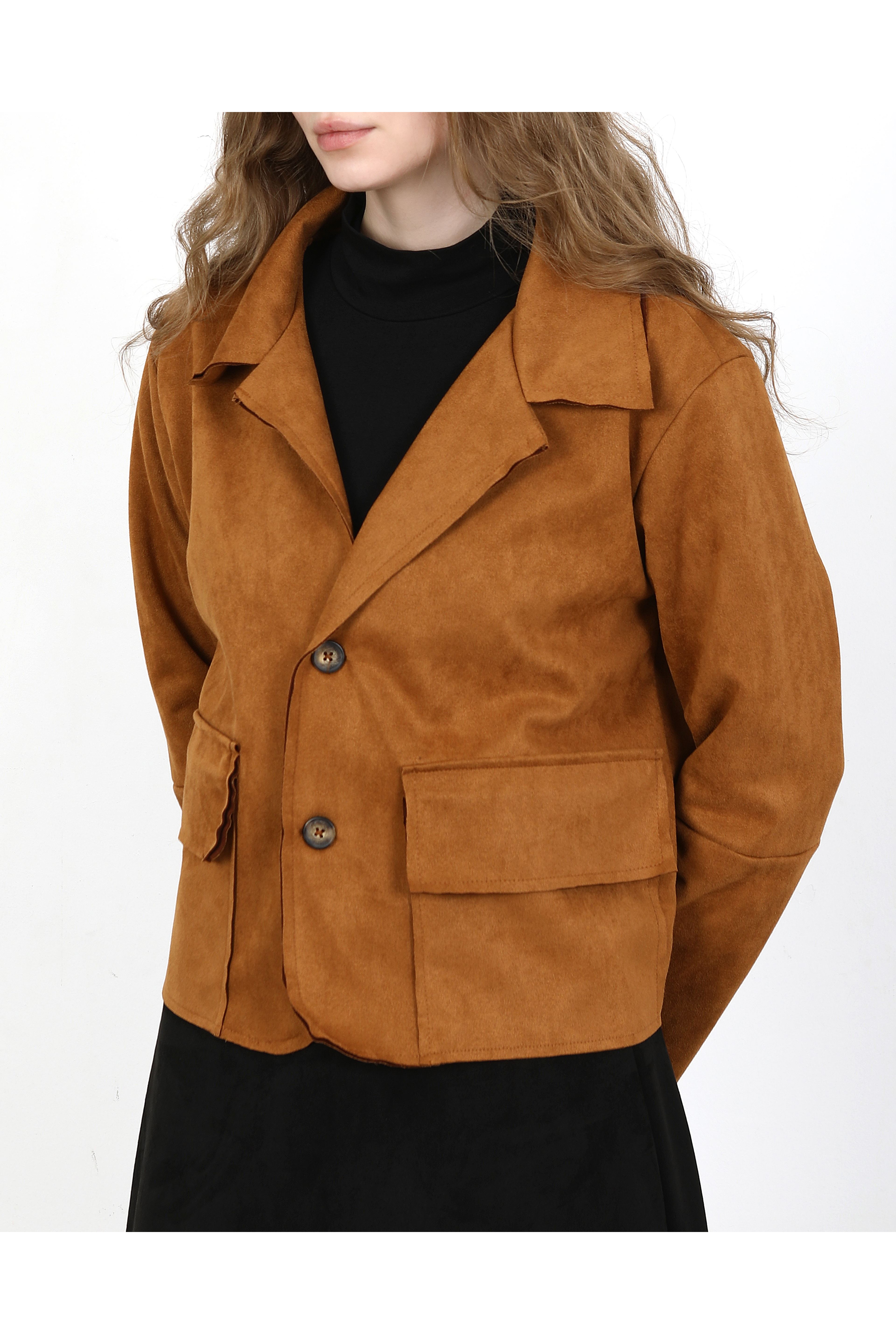 SÜET KADIN CEKET-CAMEL