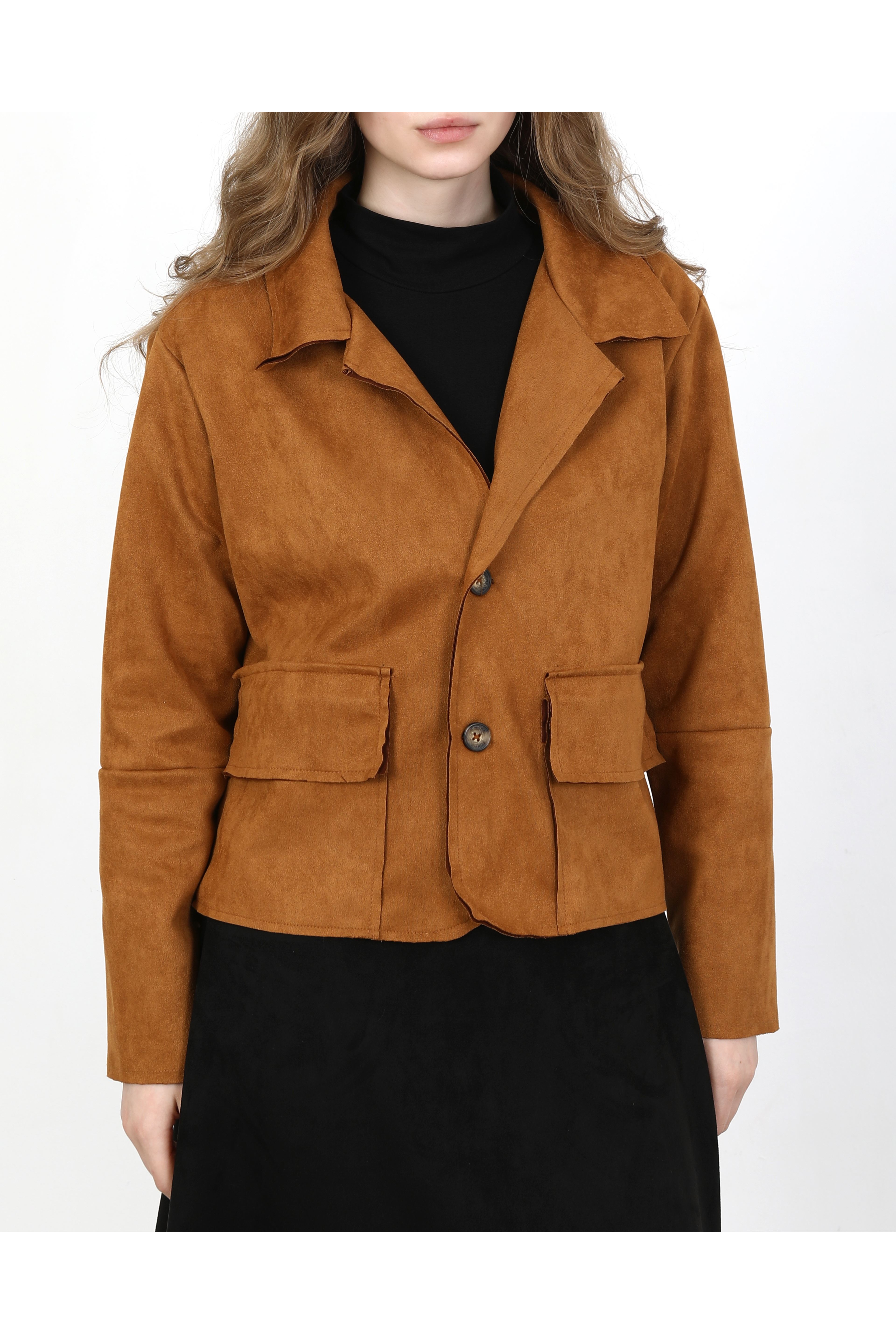 SÜET KADIN CEKET-CAMEL