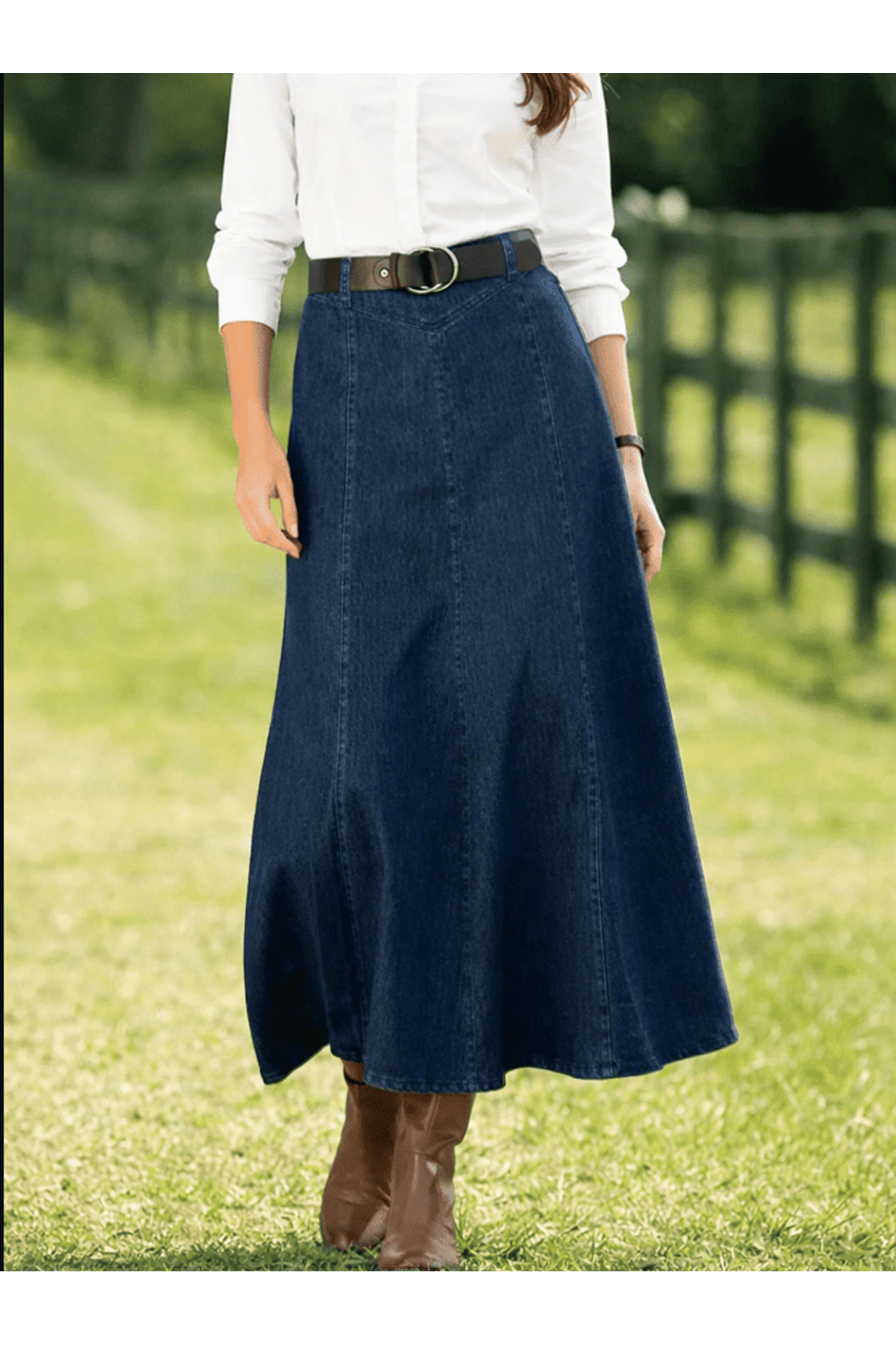 KADIN YÜKSEK BEL DENİM UZUN ETEK- MAVİ