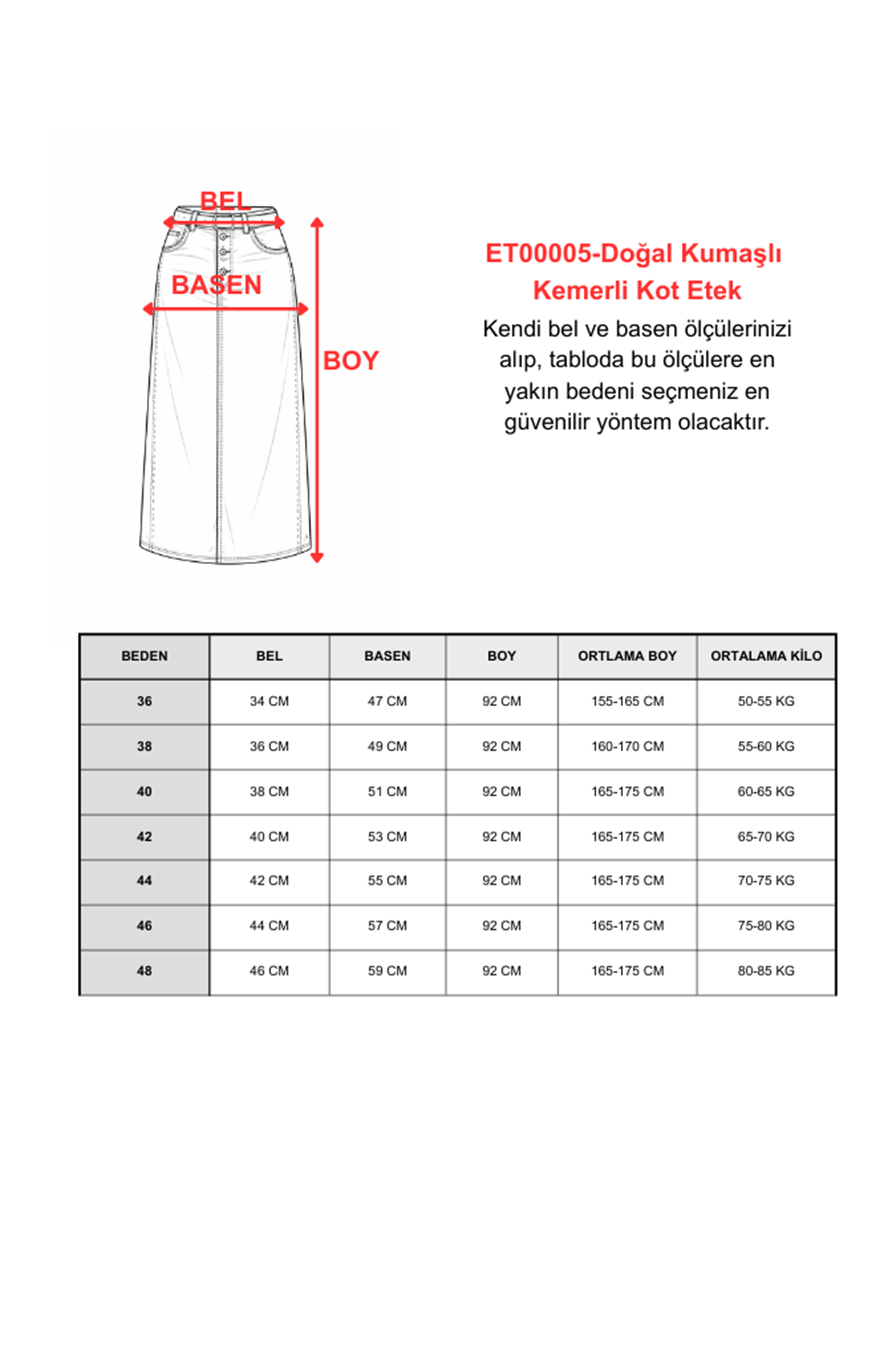 Doğal Kumaşlı Kemerli Kot Etek YEŞİL