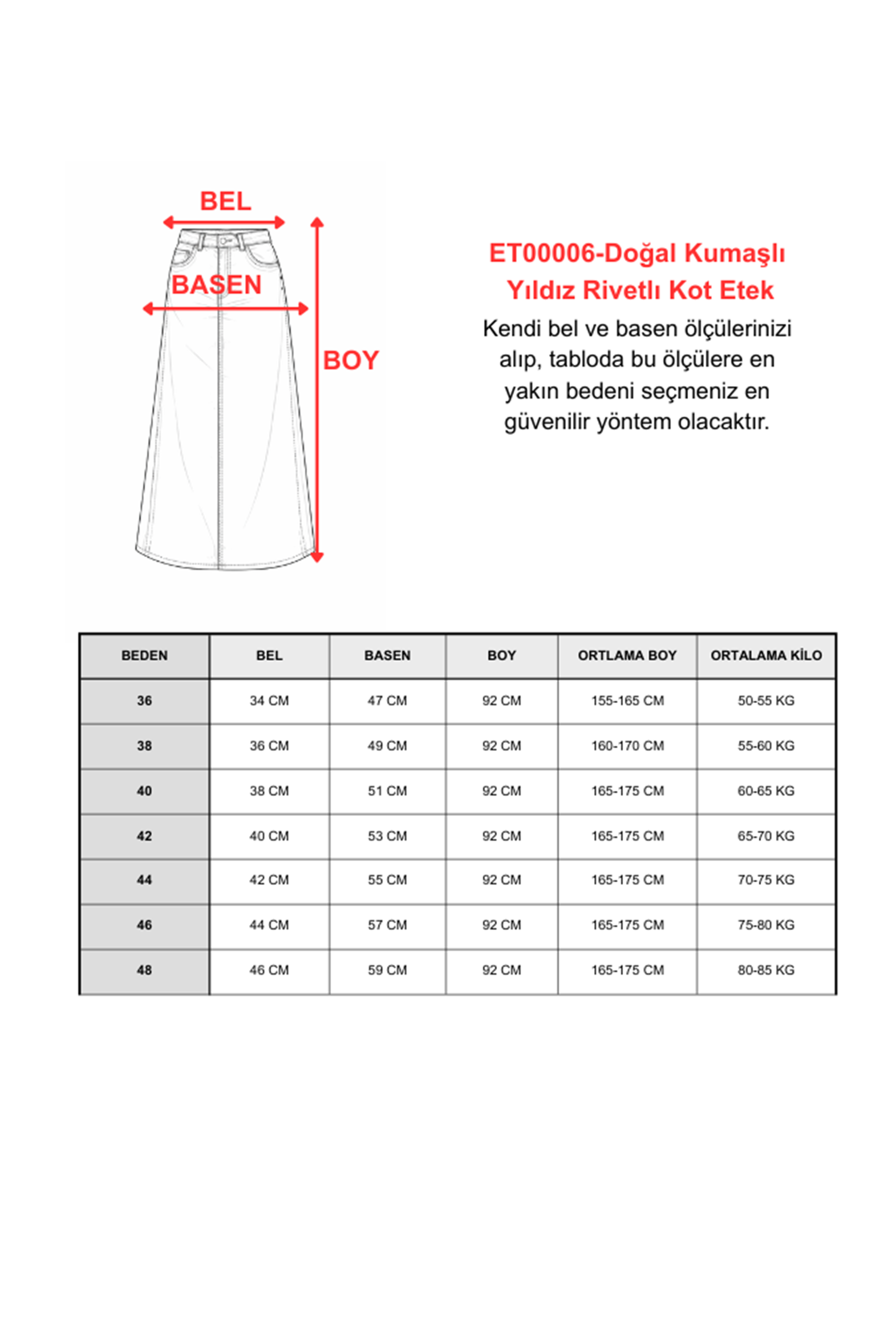 Doğal Kumaşlı Yıldız Rivetlı Kot Etek Mavi