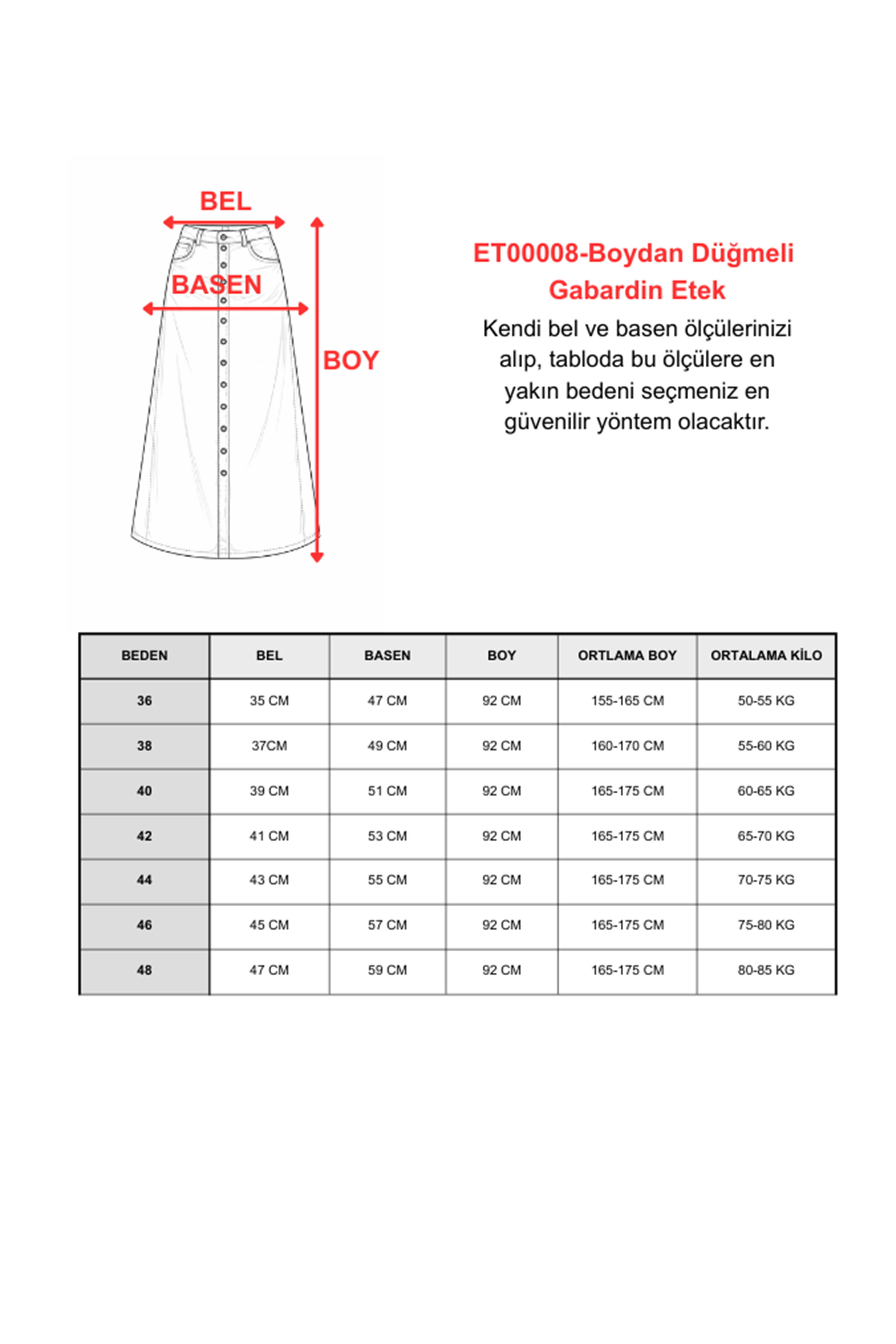 Boydan Düğmeli Gabardin Etek Lacivert