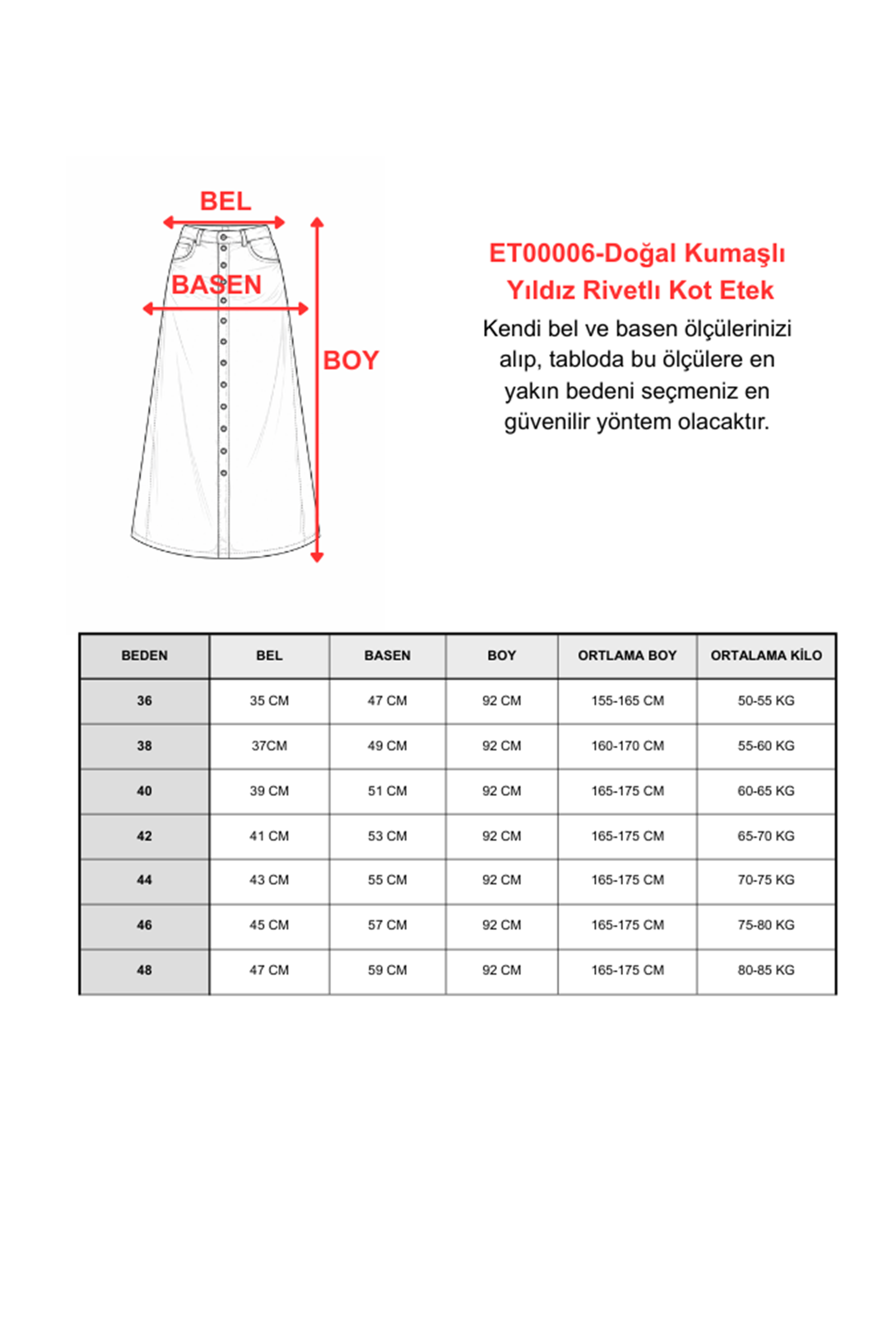Doğal Kumaşlı Yıldız Rivetlı Kot Etek Gri