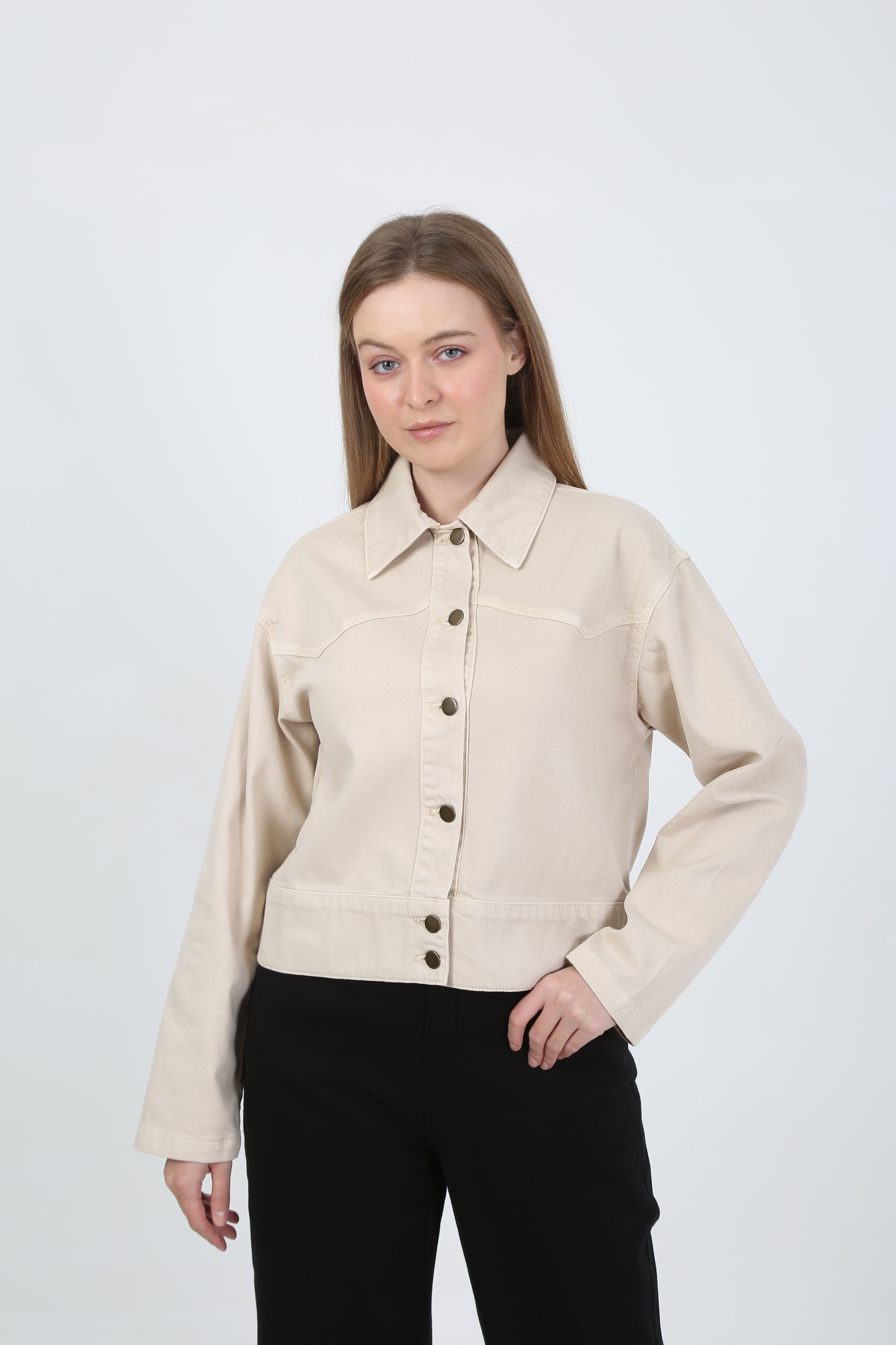 DÜĞMELİ JEAN CEKET- EKRU