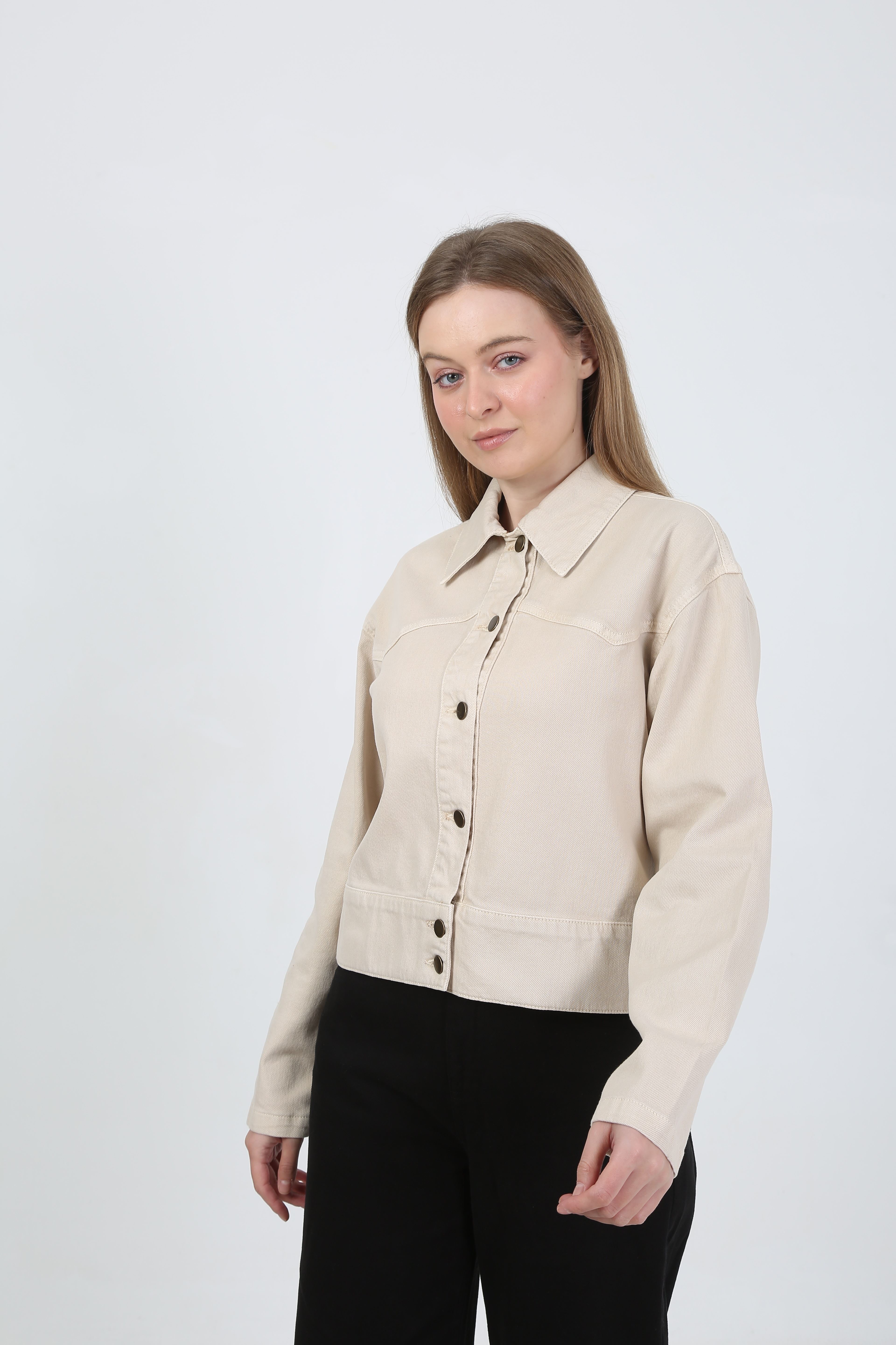 DÜĞMELİ JEAN CEKET- EKRU