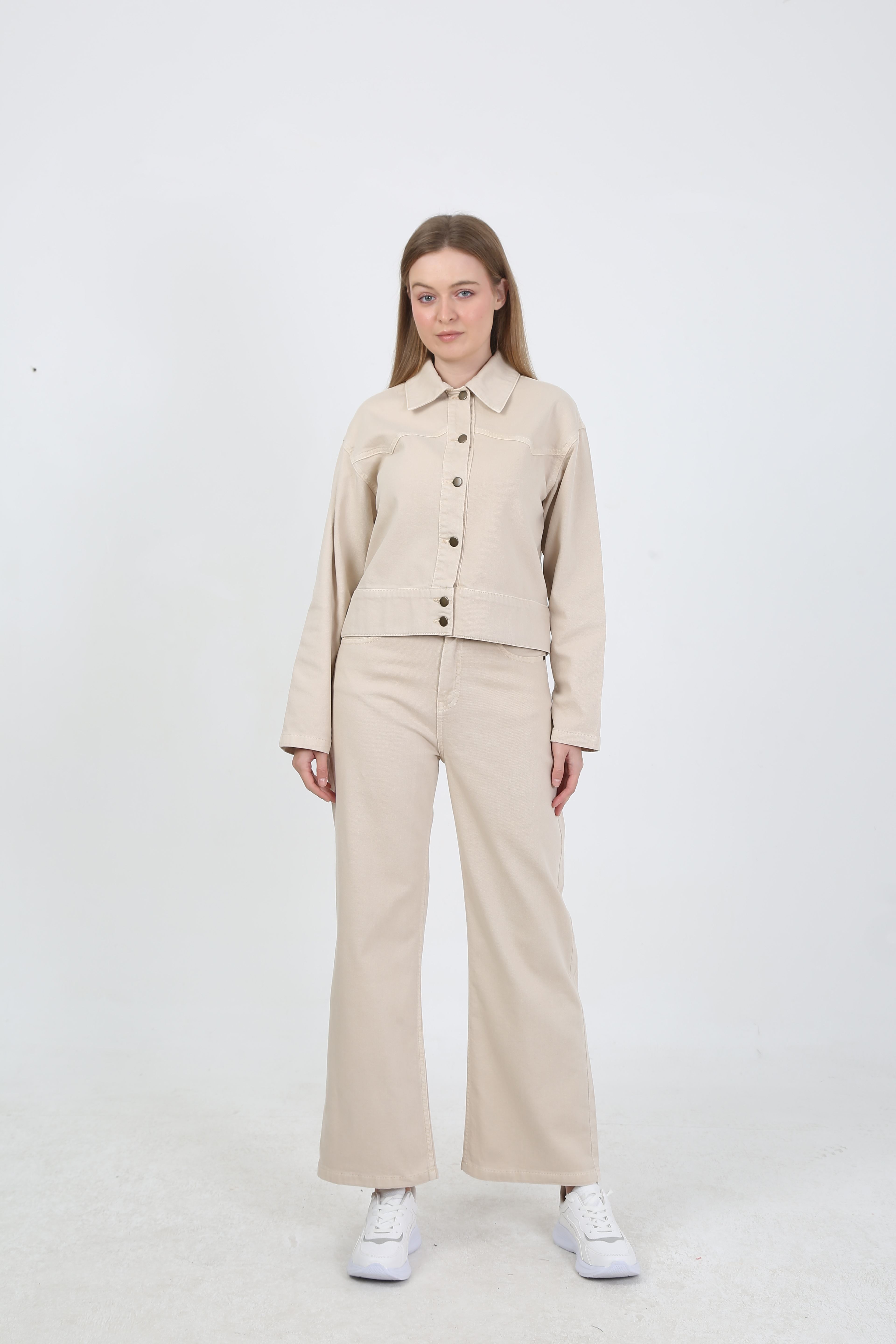 DÜĞMELİ JEAN CEKET- EKRU