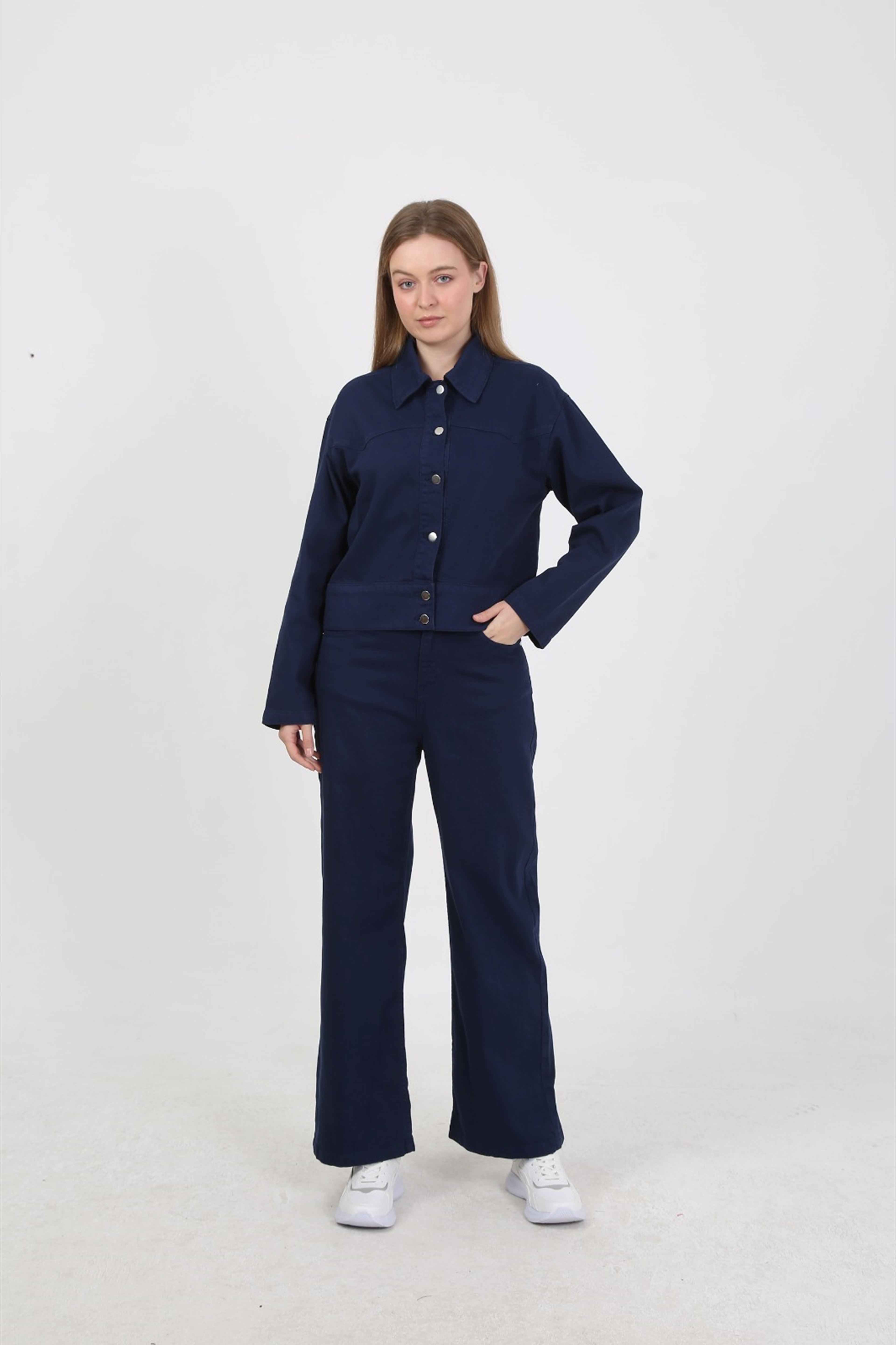 DÜĞMELİ JEAN CEKET- LACİVERT