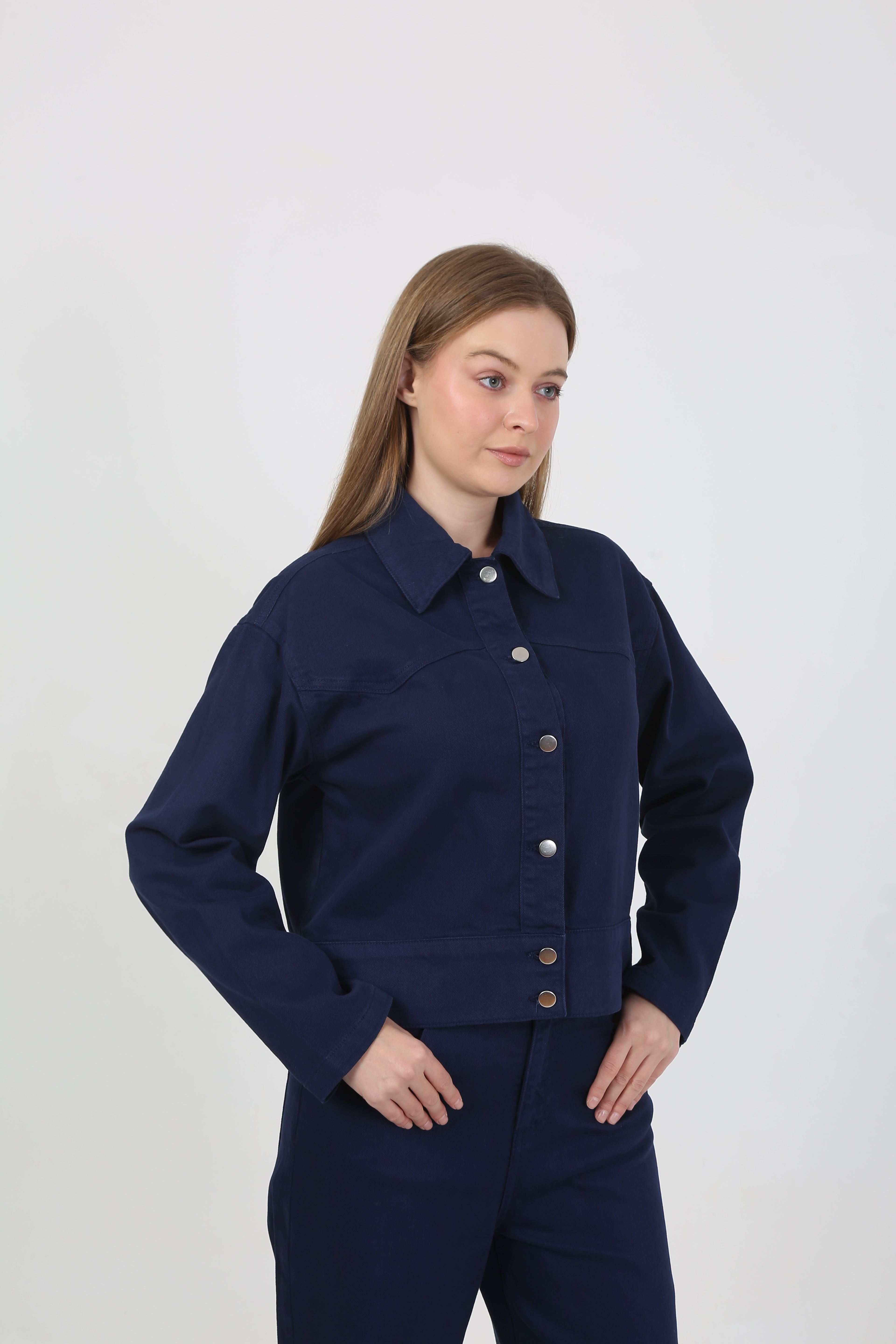 DÜĞMELİ JEAN CEKET- LACİVERT