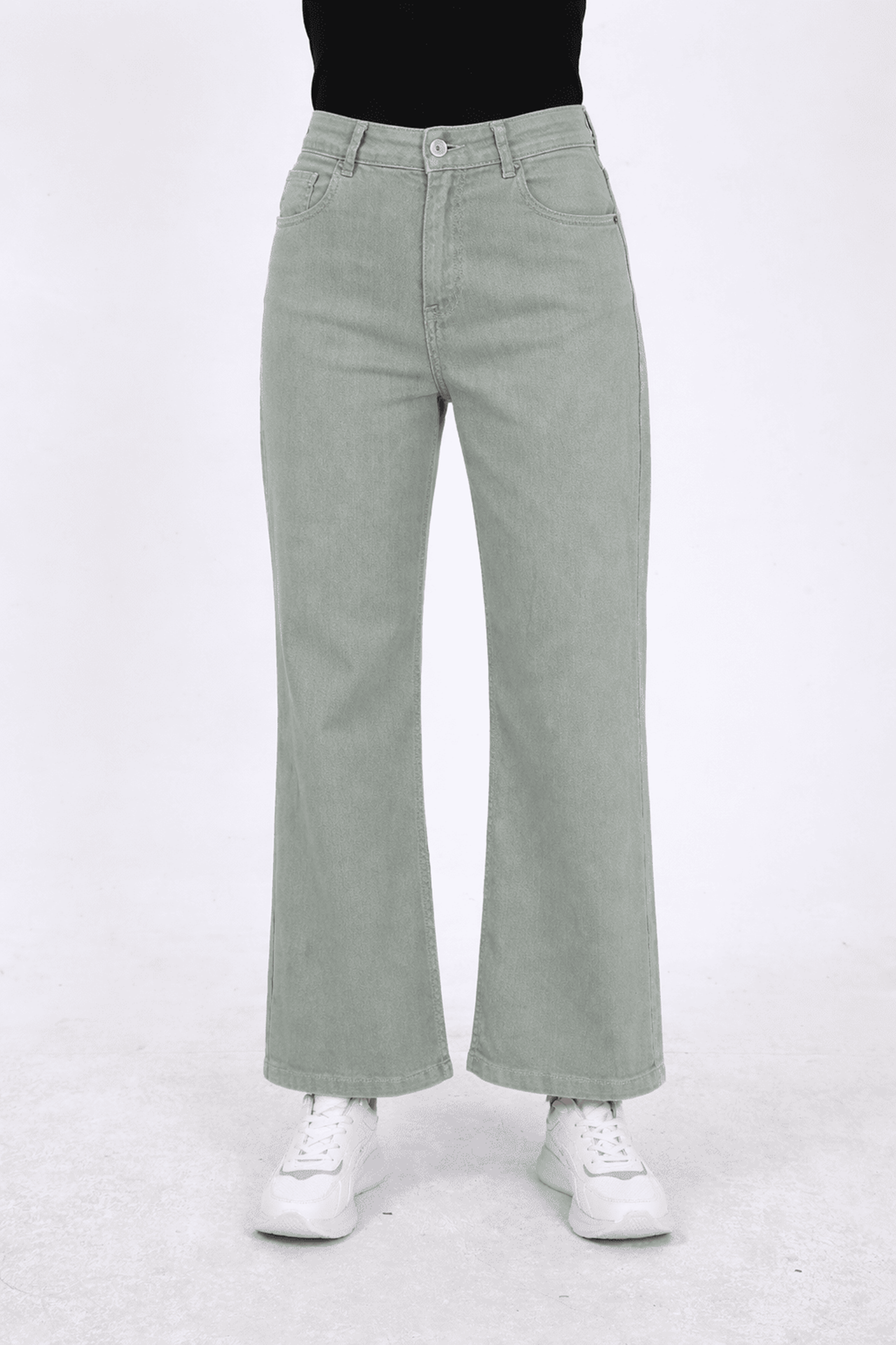 Elastic Waist Detail Jean Pants – Green