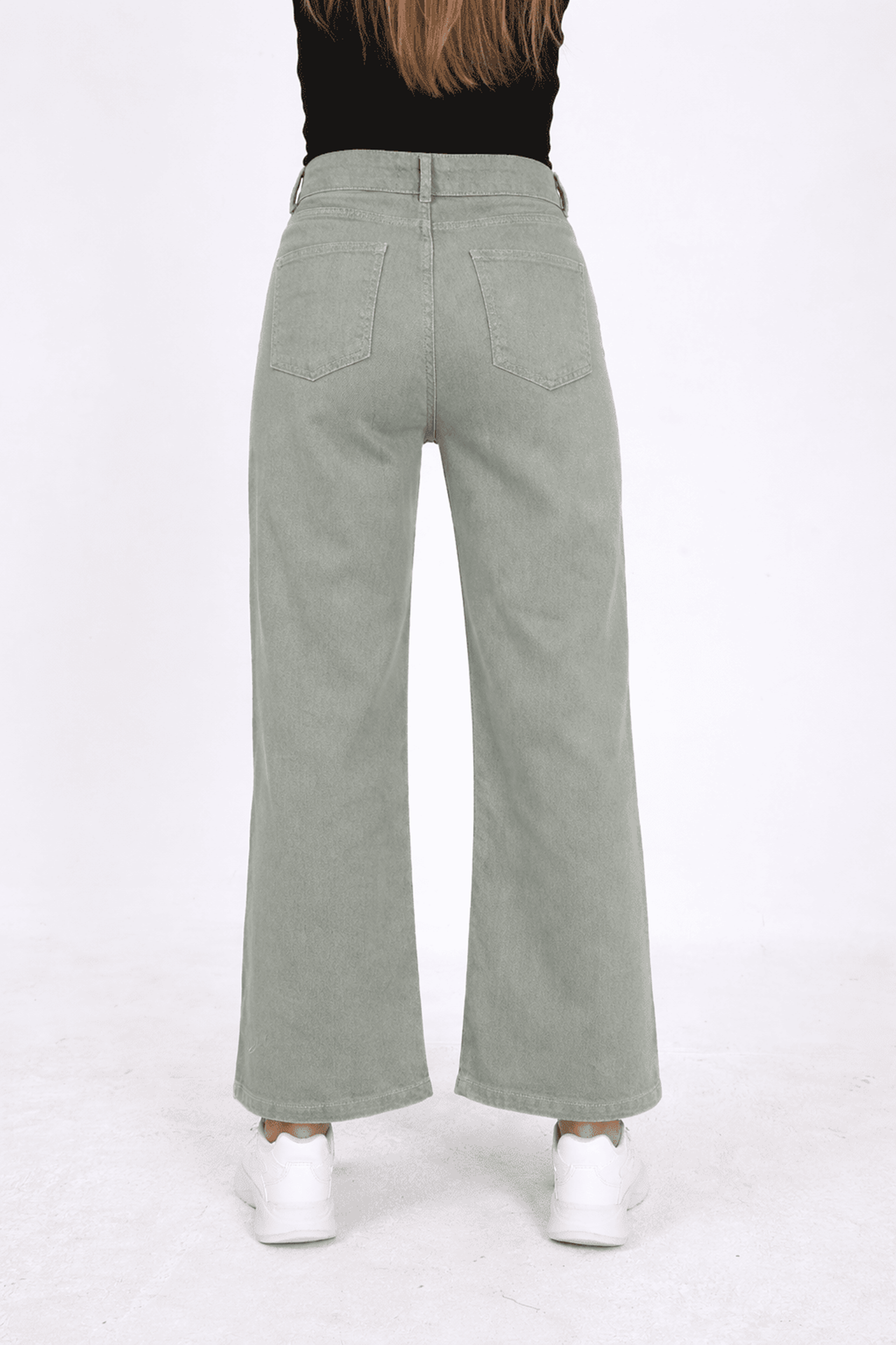Elastic Waist Detail Jean Pants – Green