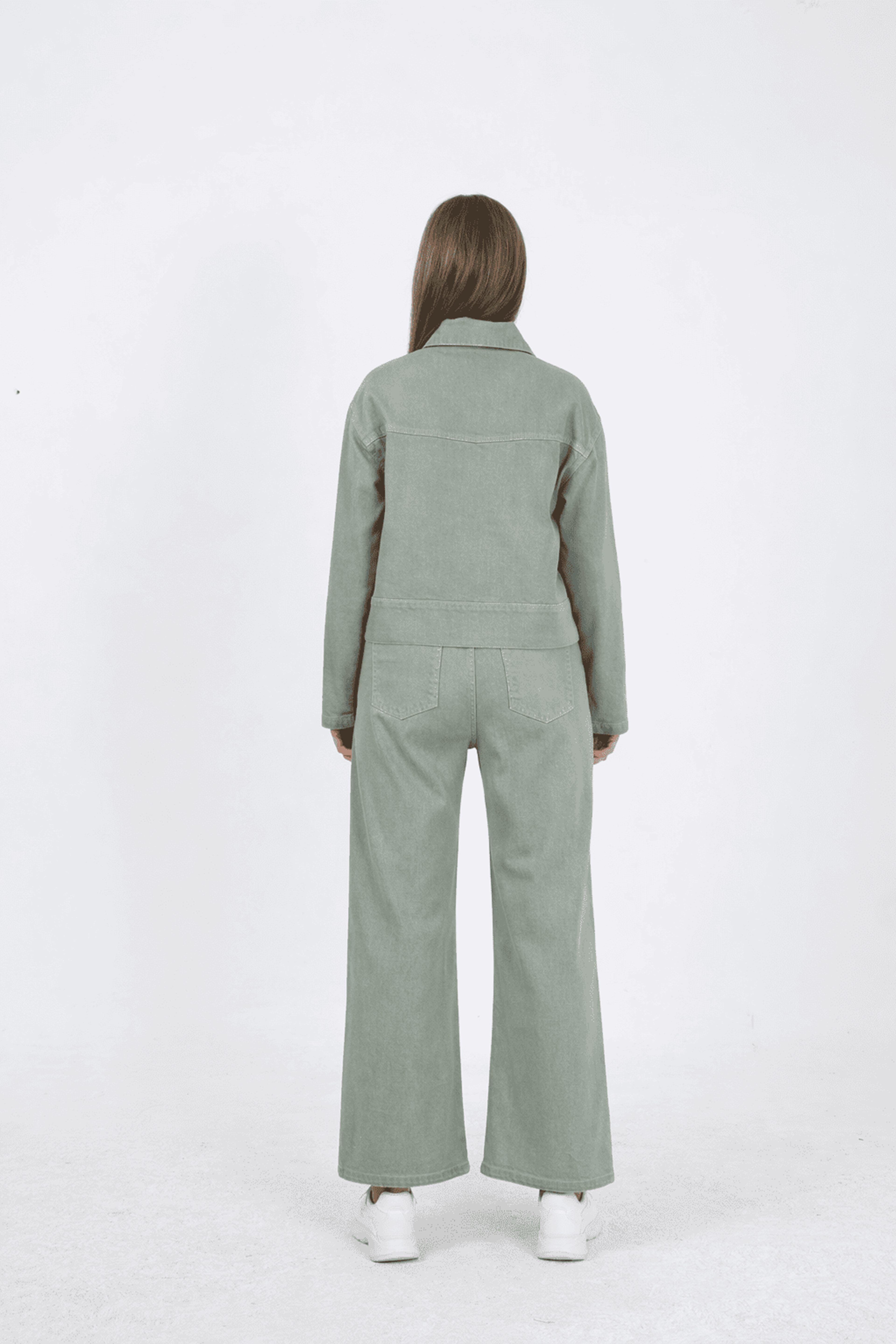 Elastic Waist Detail Jean Pants – Green