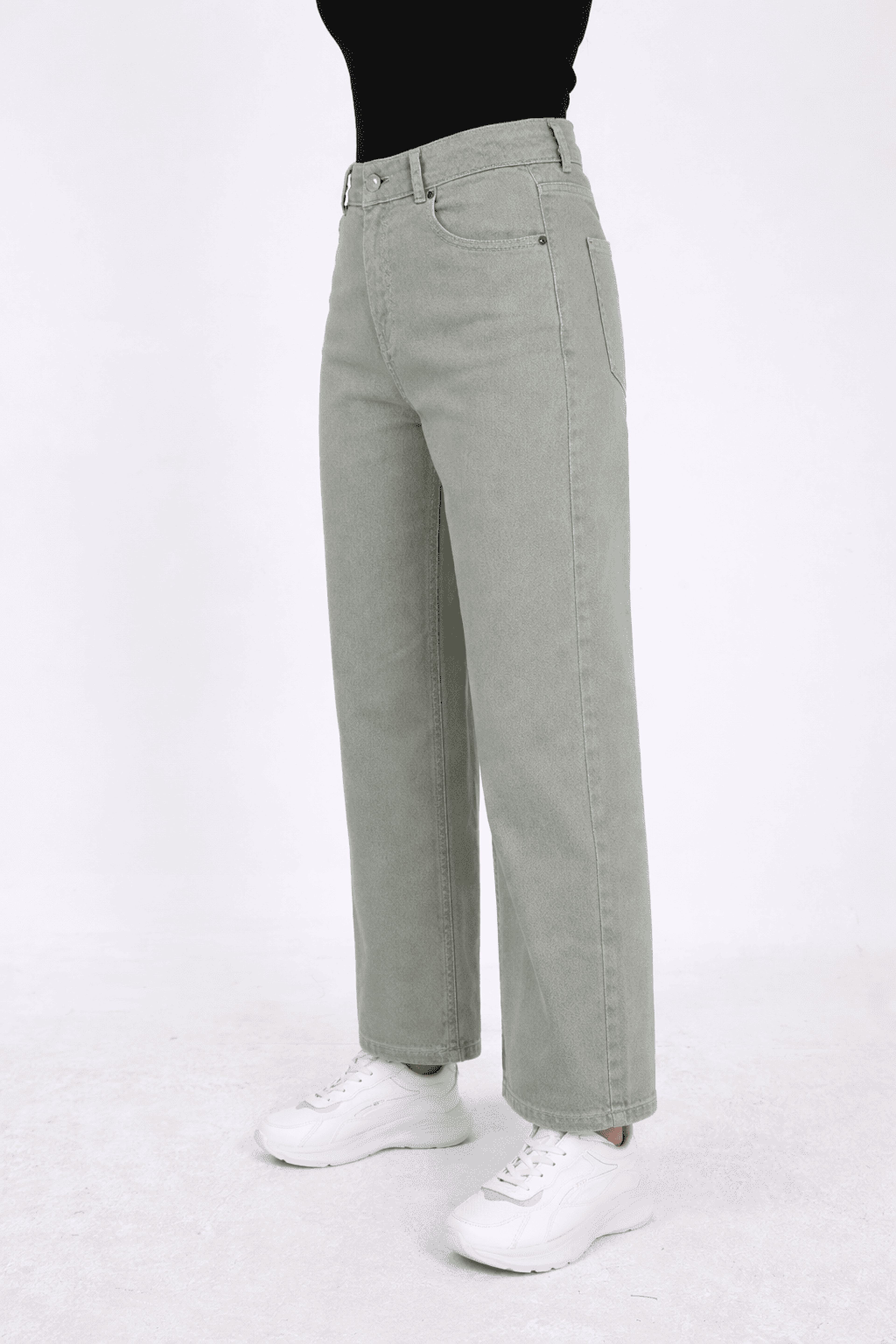 Elastic Waist Detail Jean Pants – Green