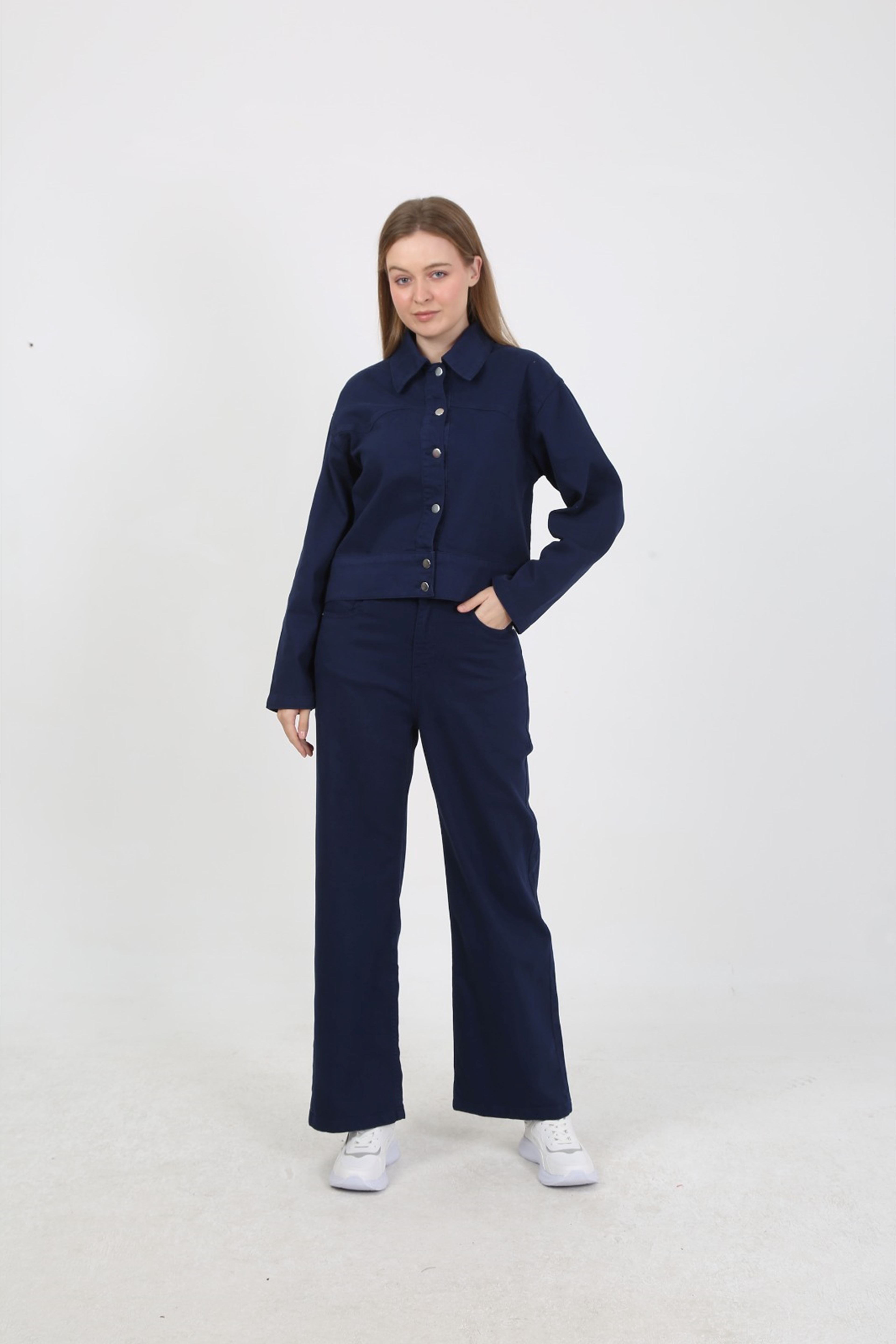 Elastic Waist Detail Jean Pants – Navy Blue