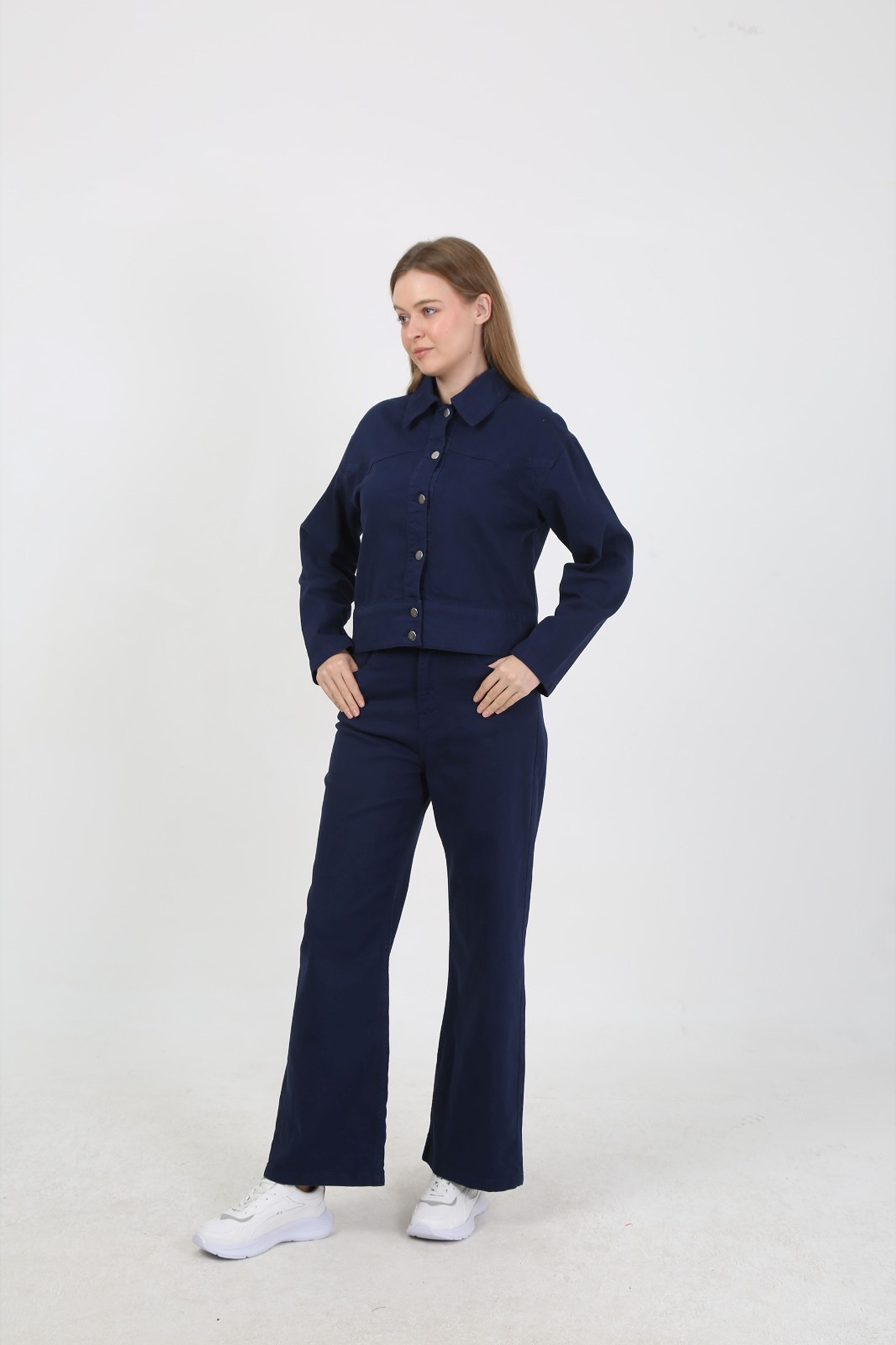 KADIN  JEAN PANTOLON VE CEKET TAKIM- LACİVERT