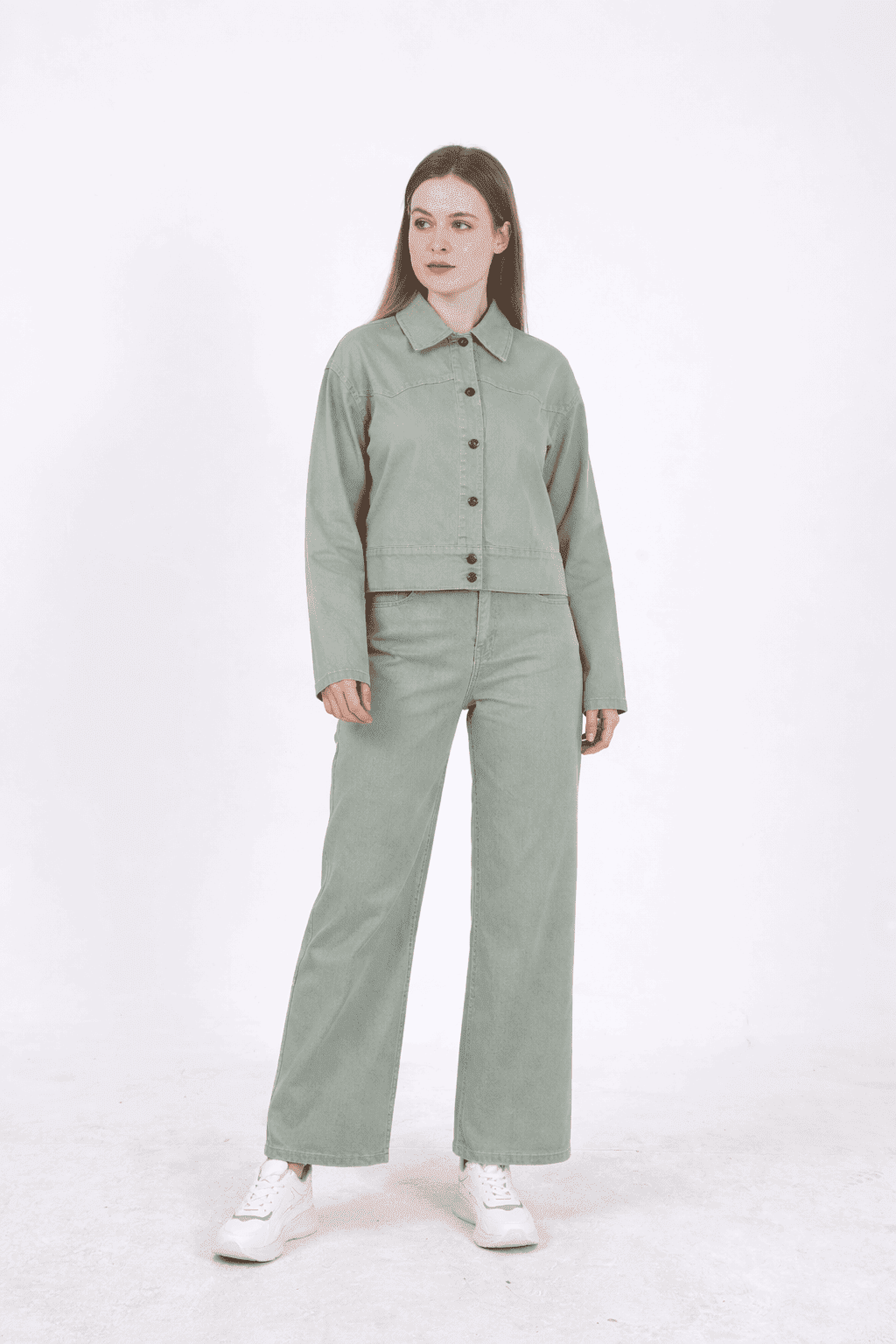 KADIN  JEAN PANTOLON VE CEKET TAKIM- YEŞİL