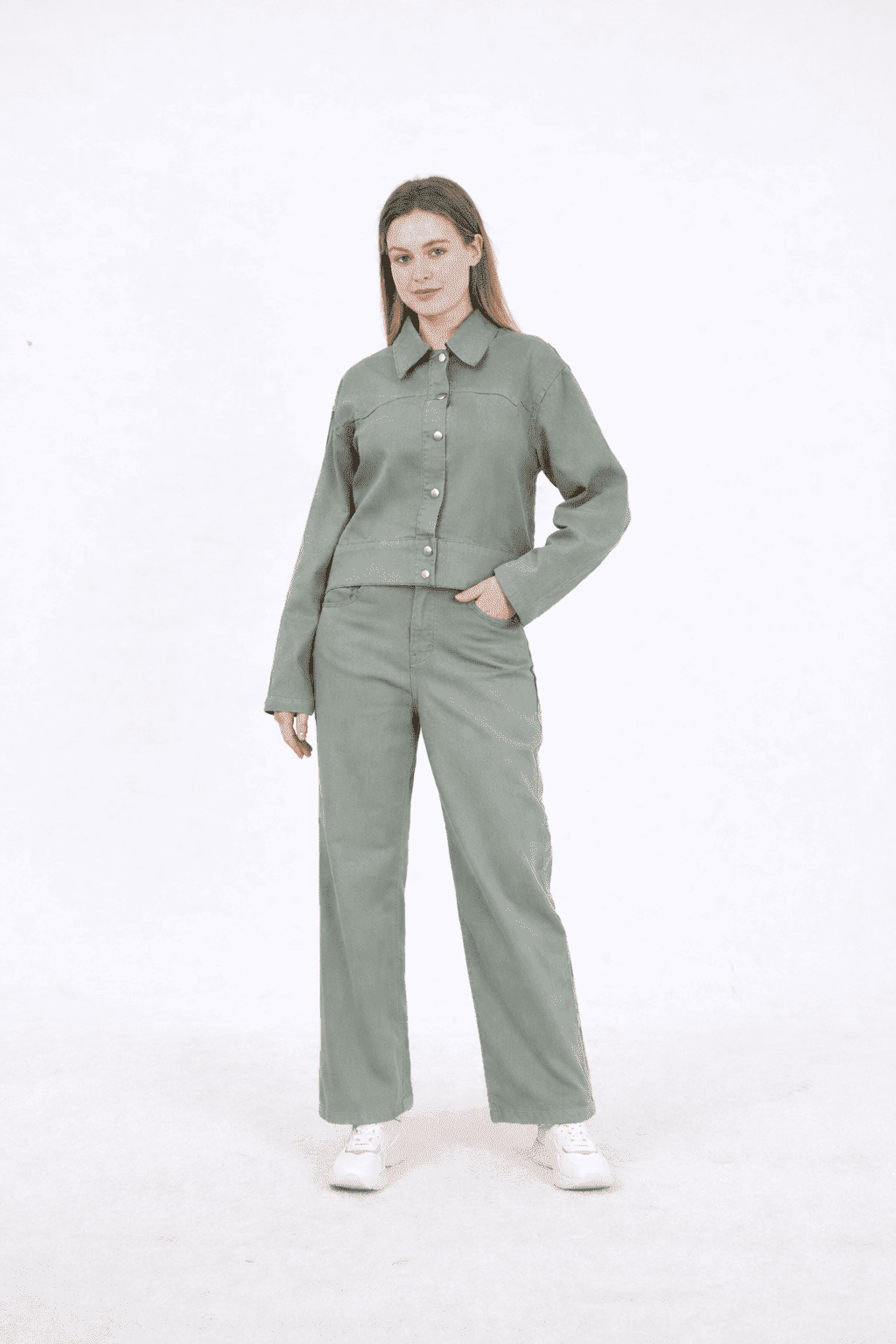 KADIN  JEAN PANTOLON VE CEKET TAKIM- YEŞİL