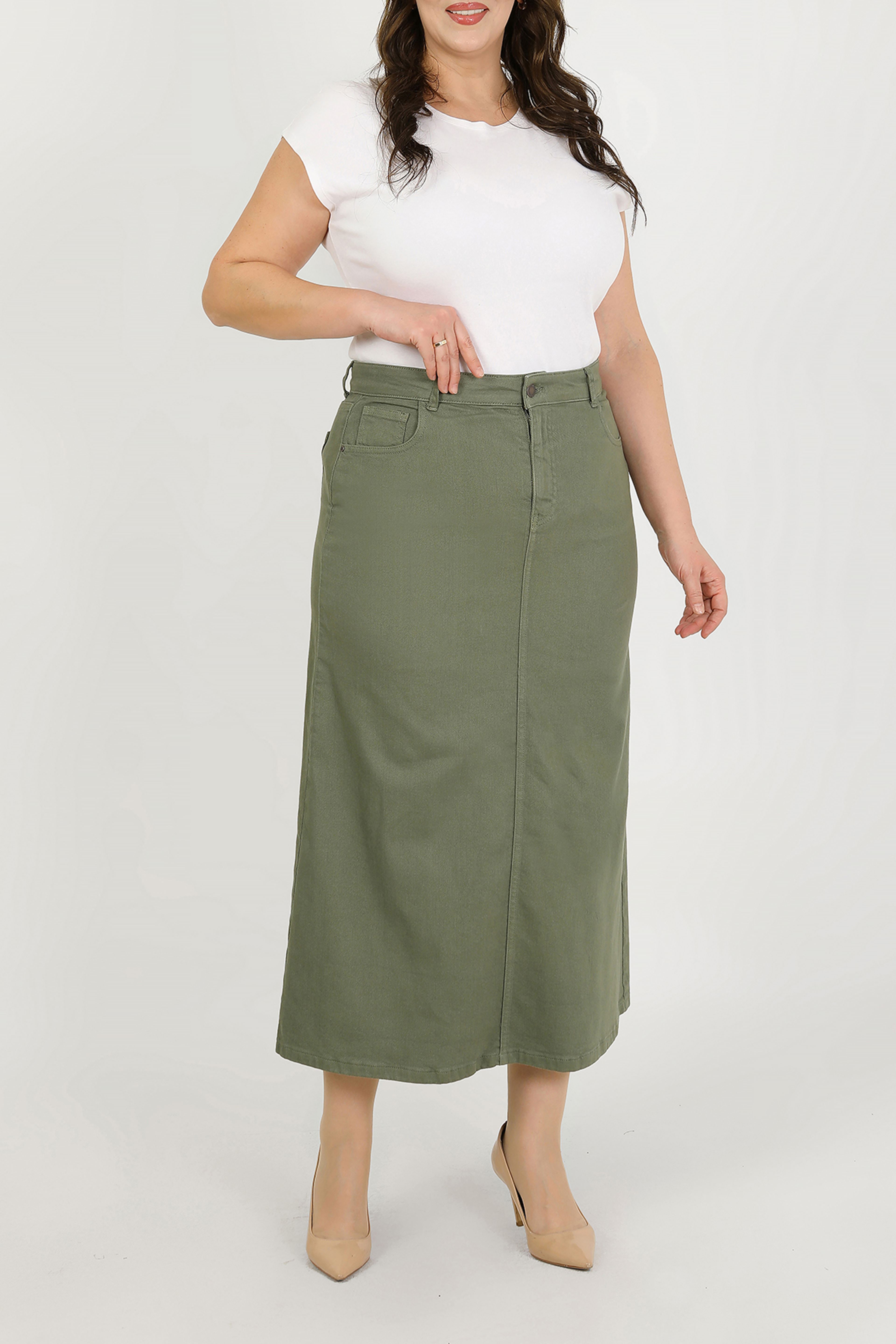 BÜYÜK BEDEN TESETTÜR ETEK- HAKİ