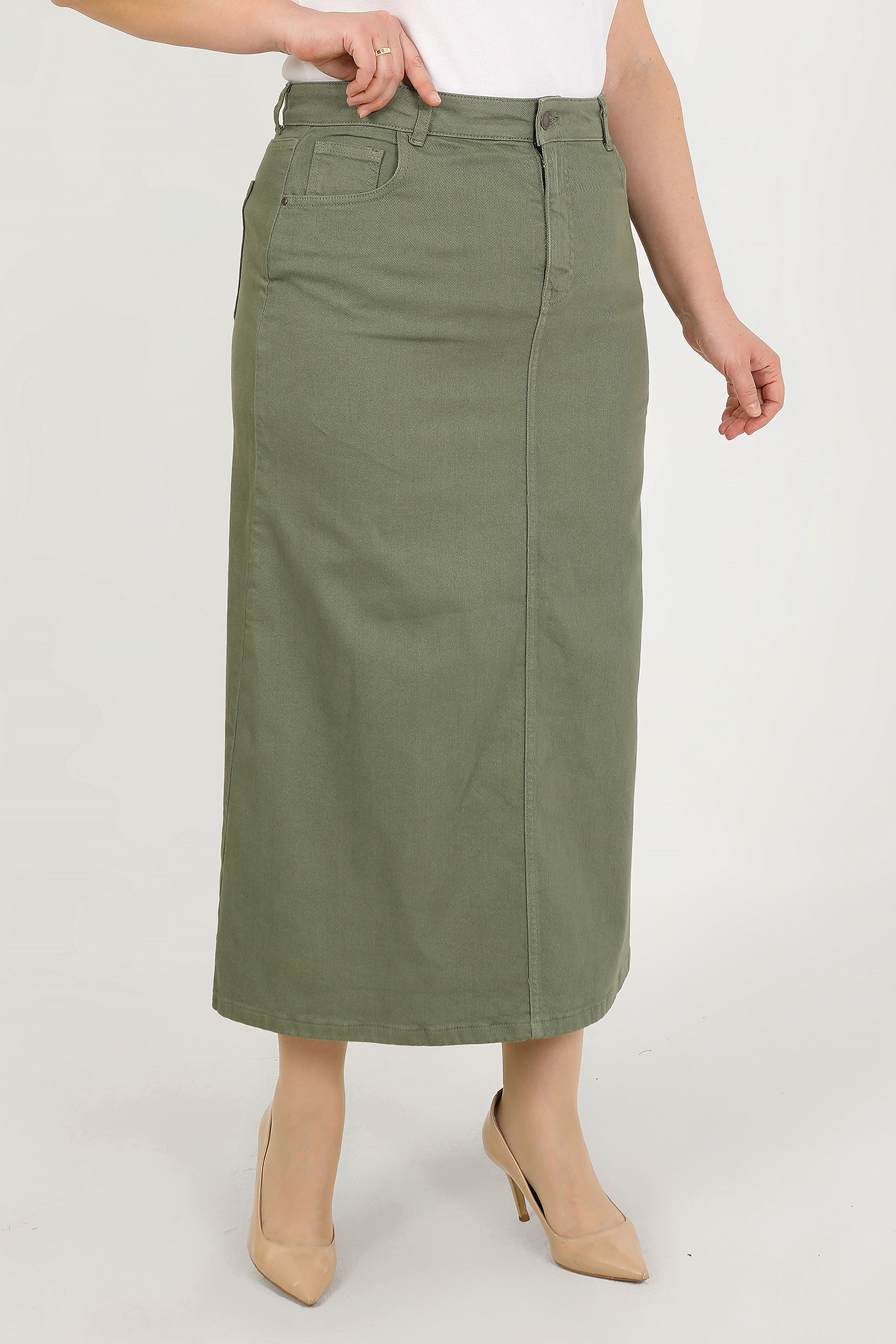 BÜYÜK BEDEN TESETTÜR ETEK- HAKİ