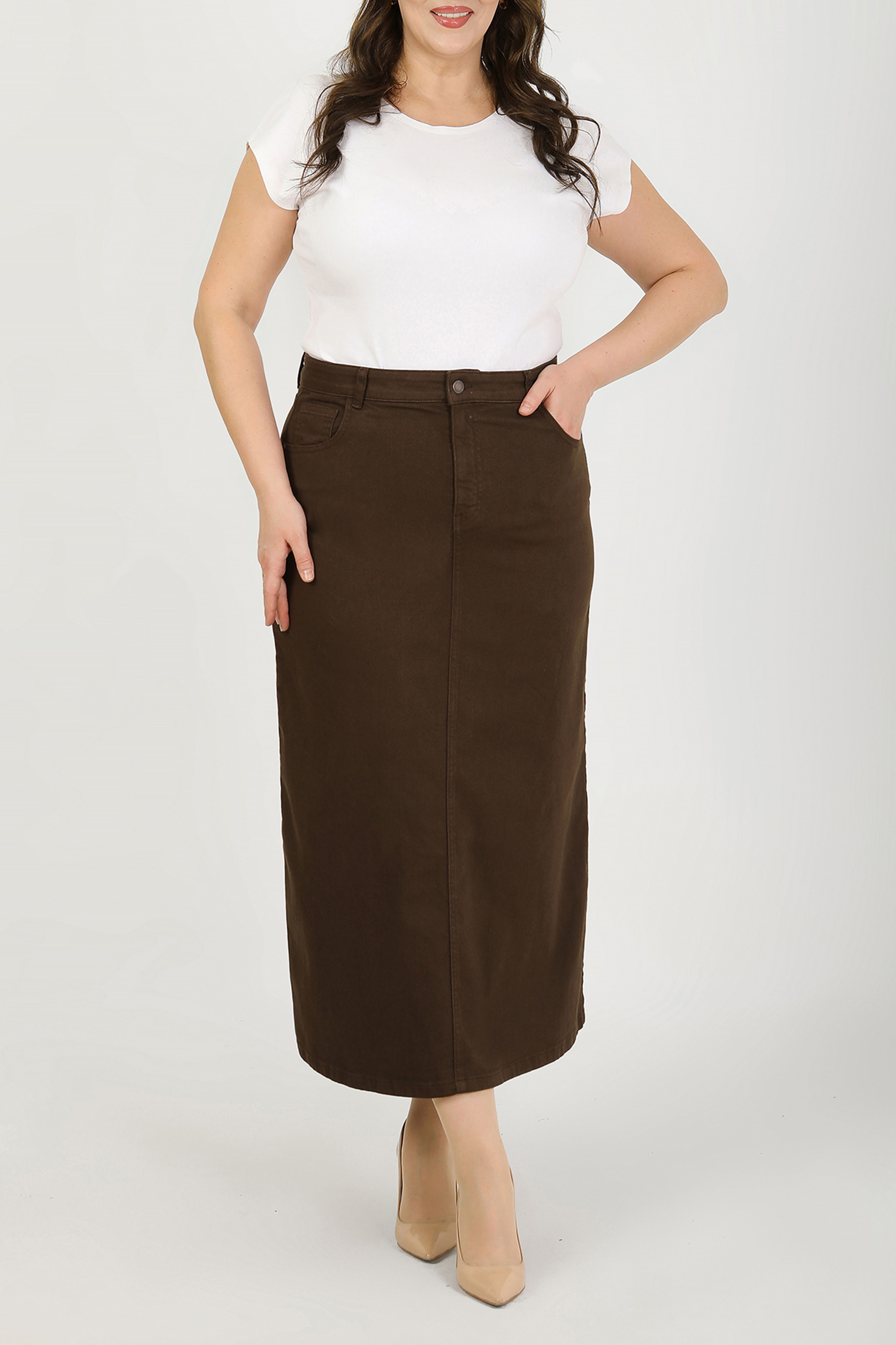 BÜYÜK BEDEN TESETTÜR ETEK- KAHVERENGİ