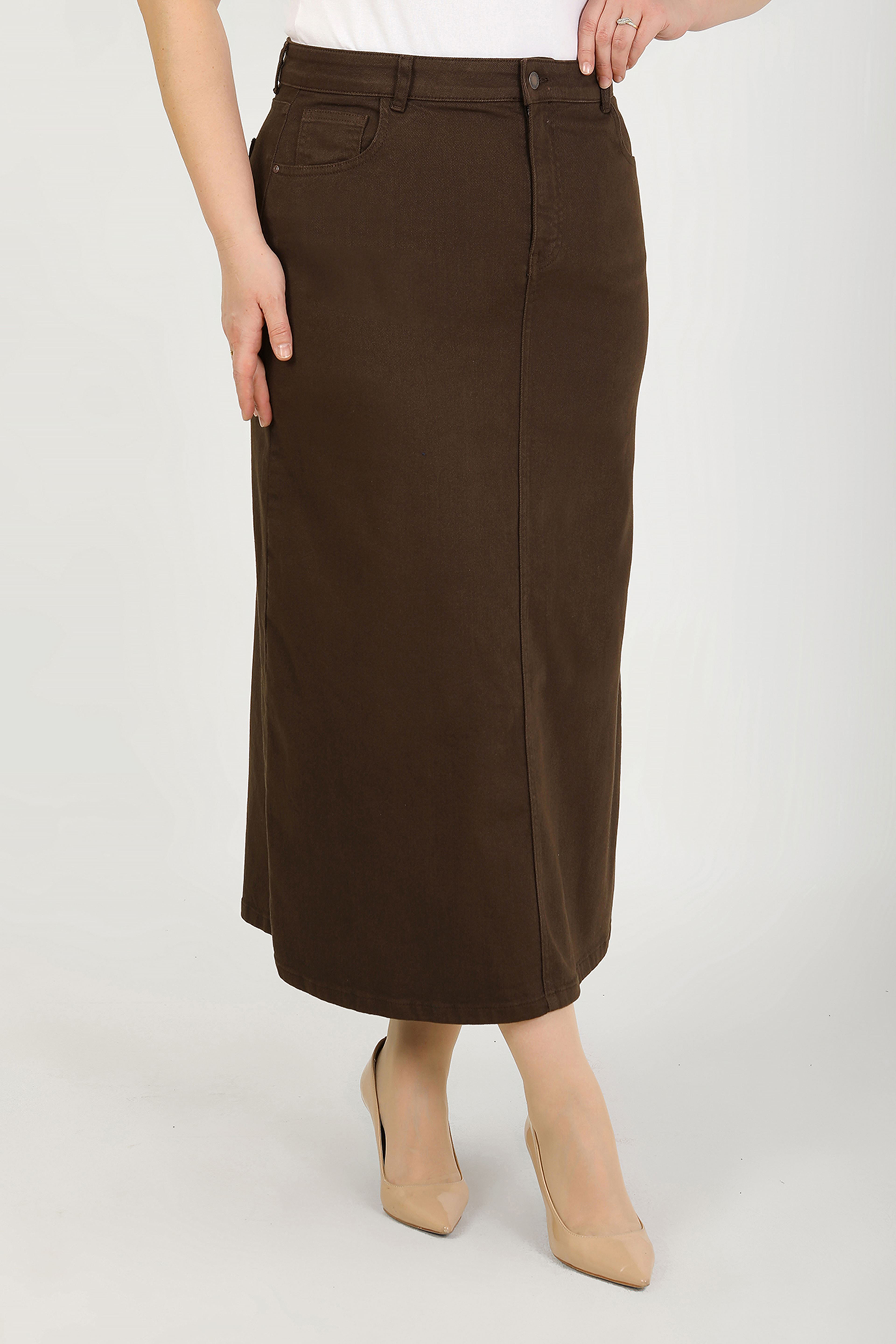 BÜYÜK BEDEN TESETTÜR ETEK- KAHVERENGİ