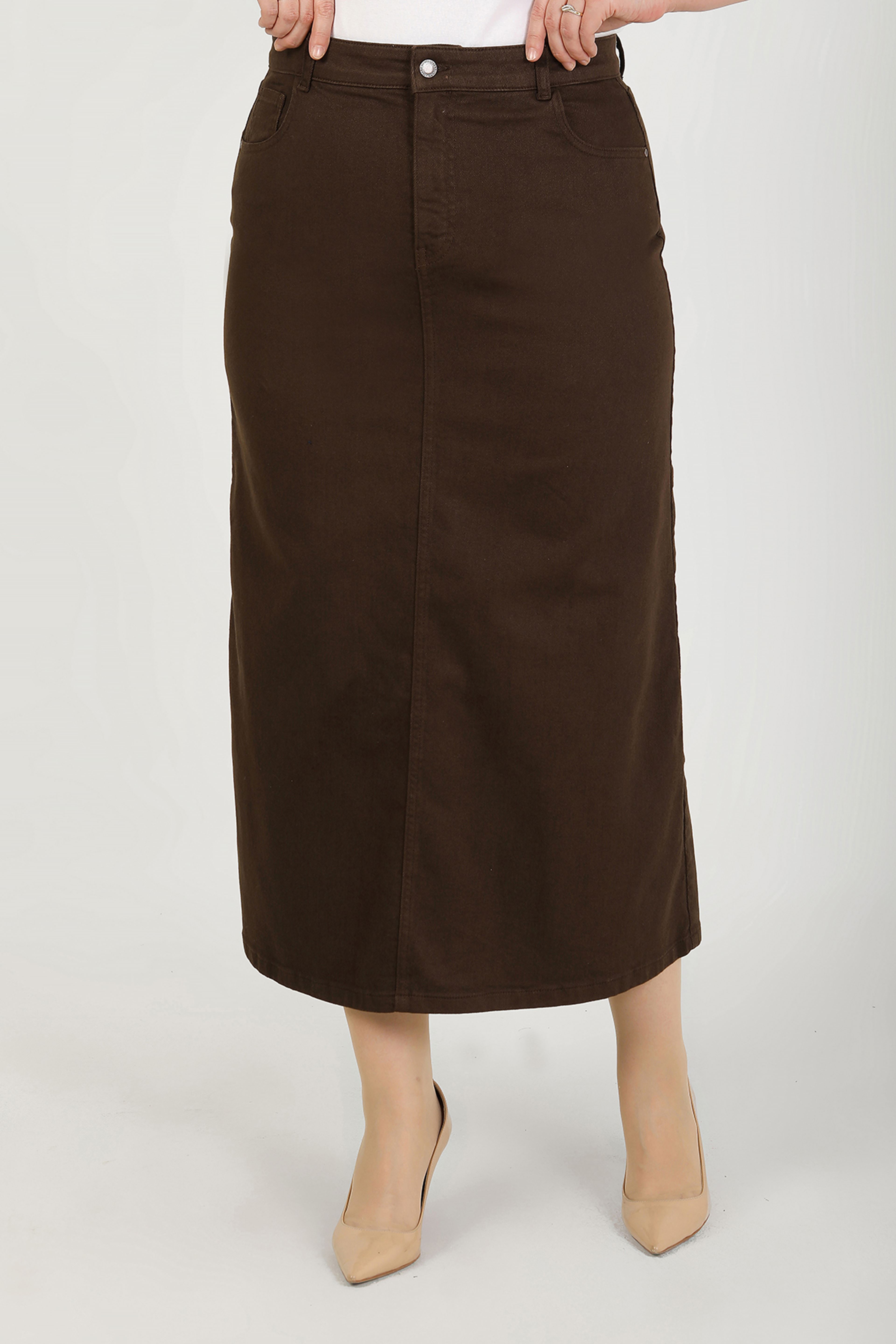 BÜYÜK BEDEN TESETTÜR ETEK- KAHVERENGİ