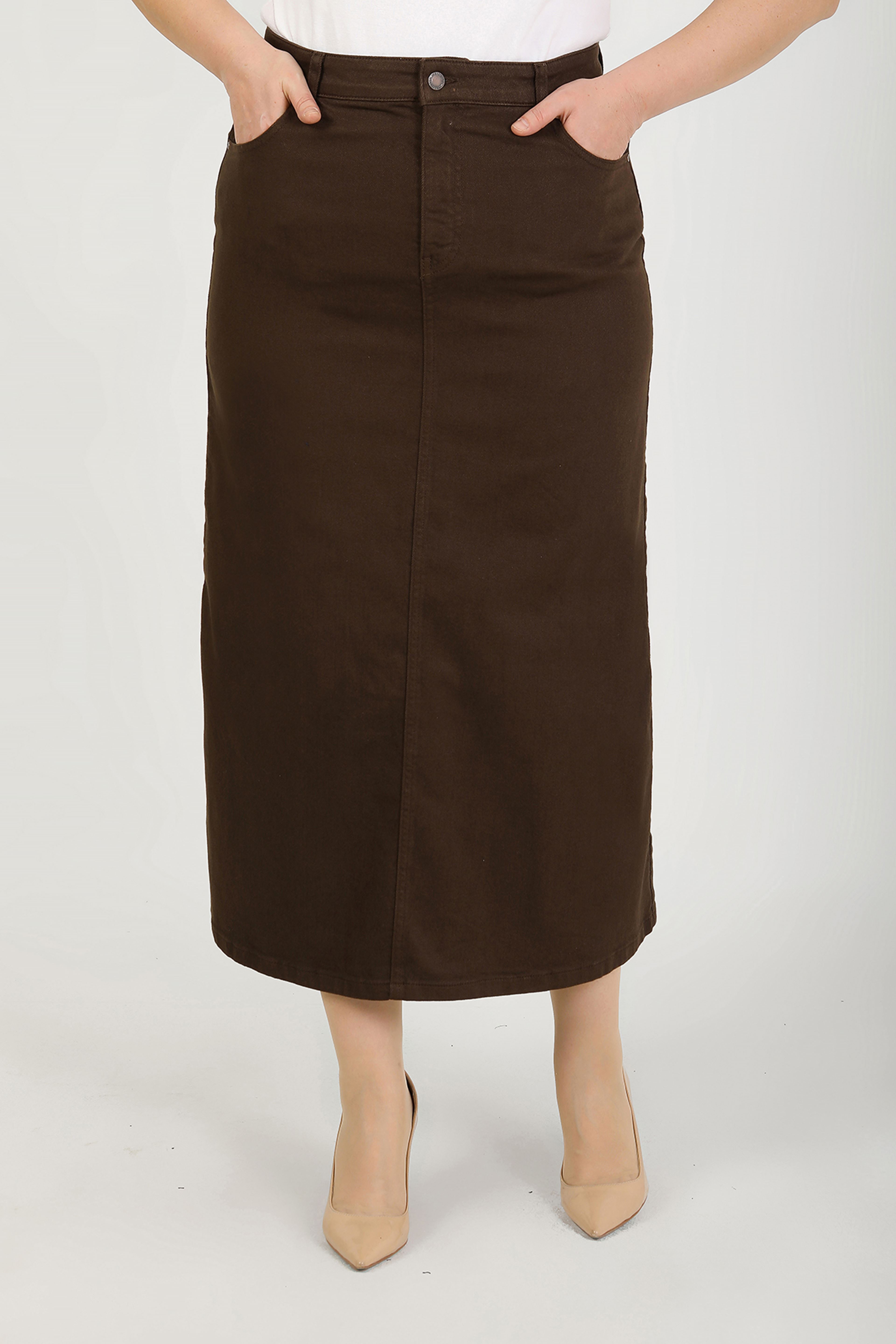 BÜYÜK BEDEN TESETTÜR ETEK- KAHVERENGİ