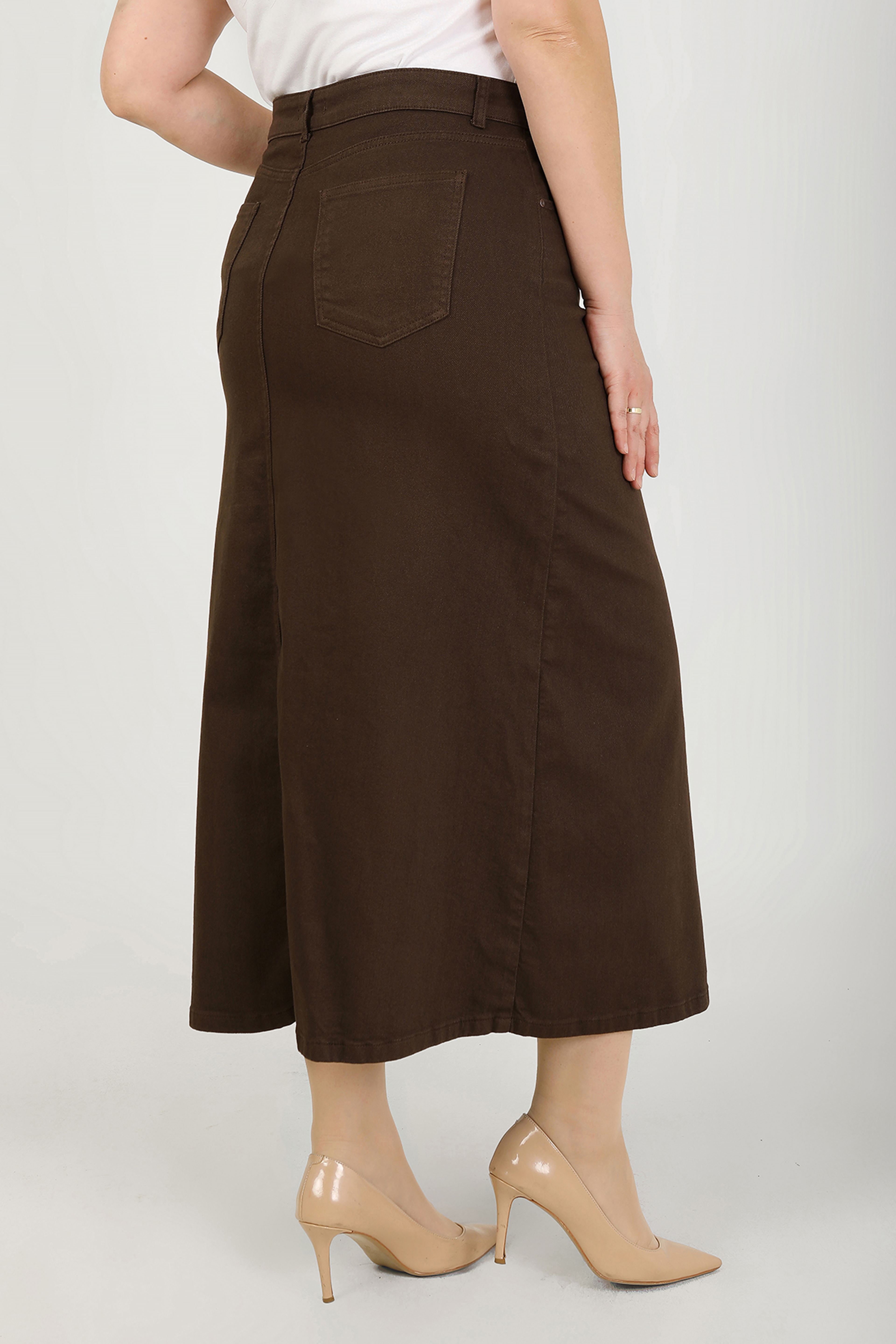 BÜYÜK BEDEN TESETTÜR ETEK- KAHVERENGİ