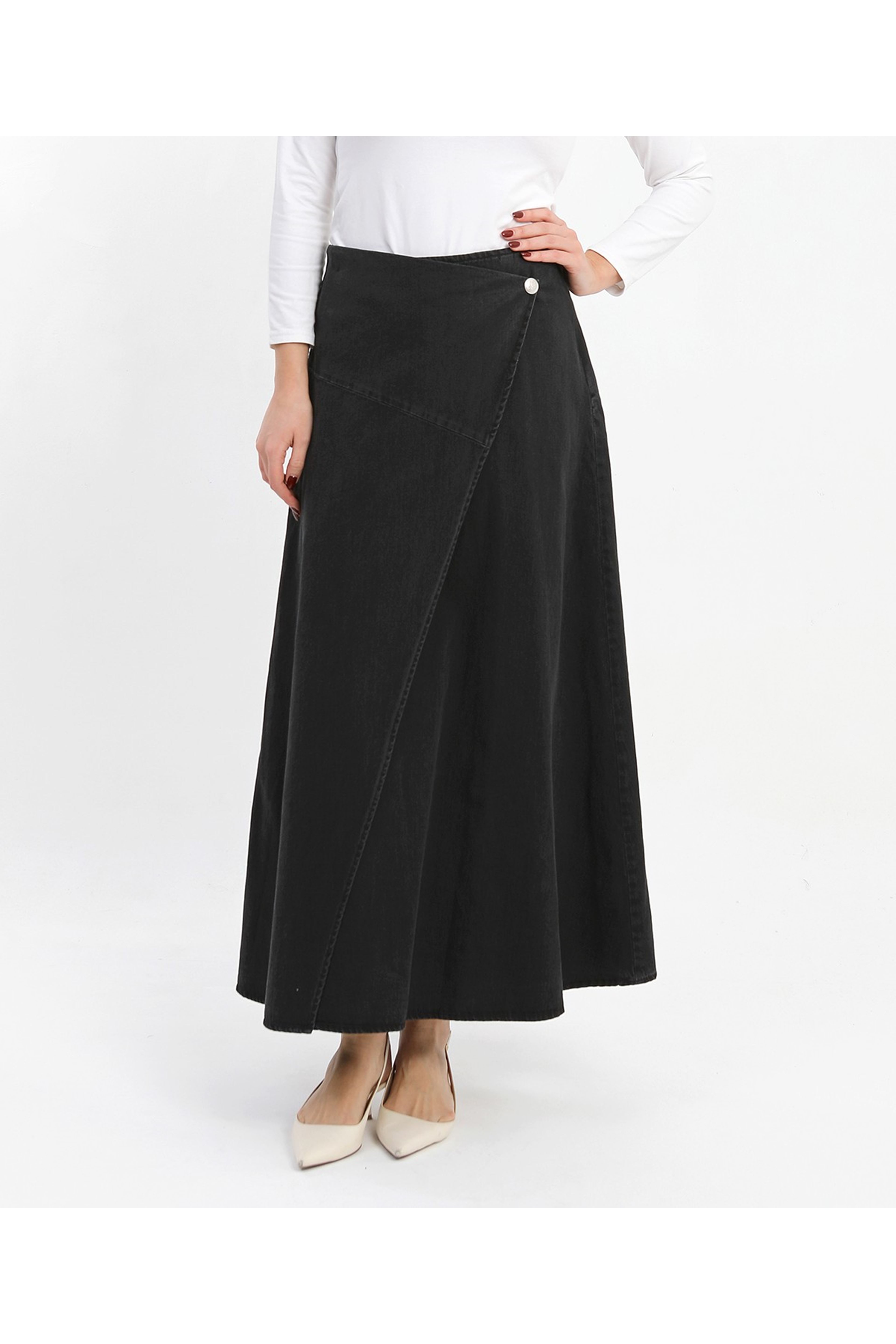 ÖNÜ  PARÇALI KOT ETEK - SİYAH