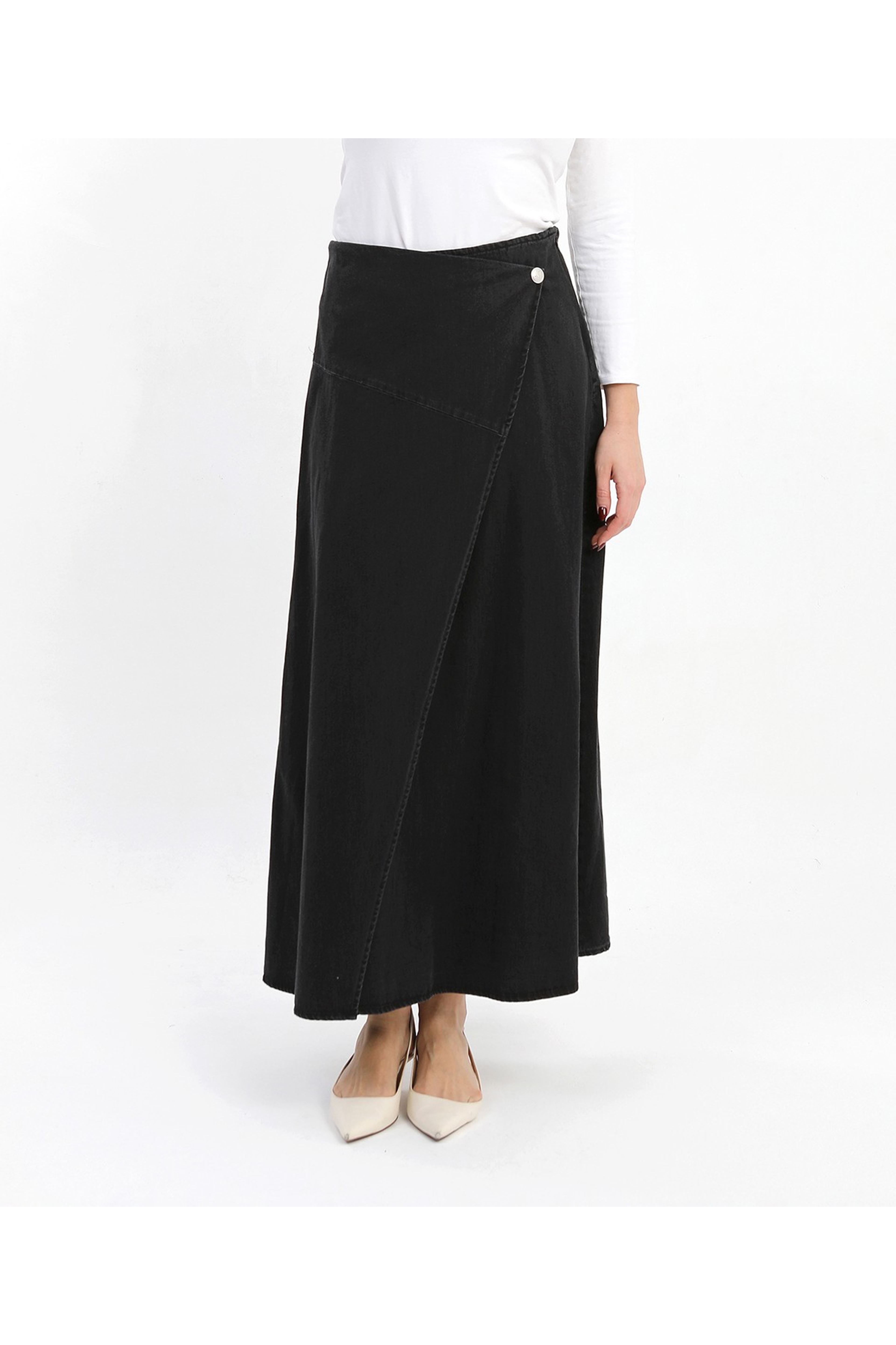 ÖNÜ  PARÇALI KOT ETEK - SİYAH