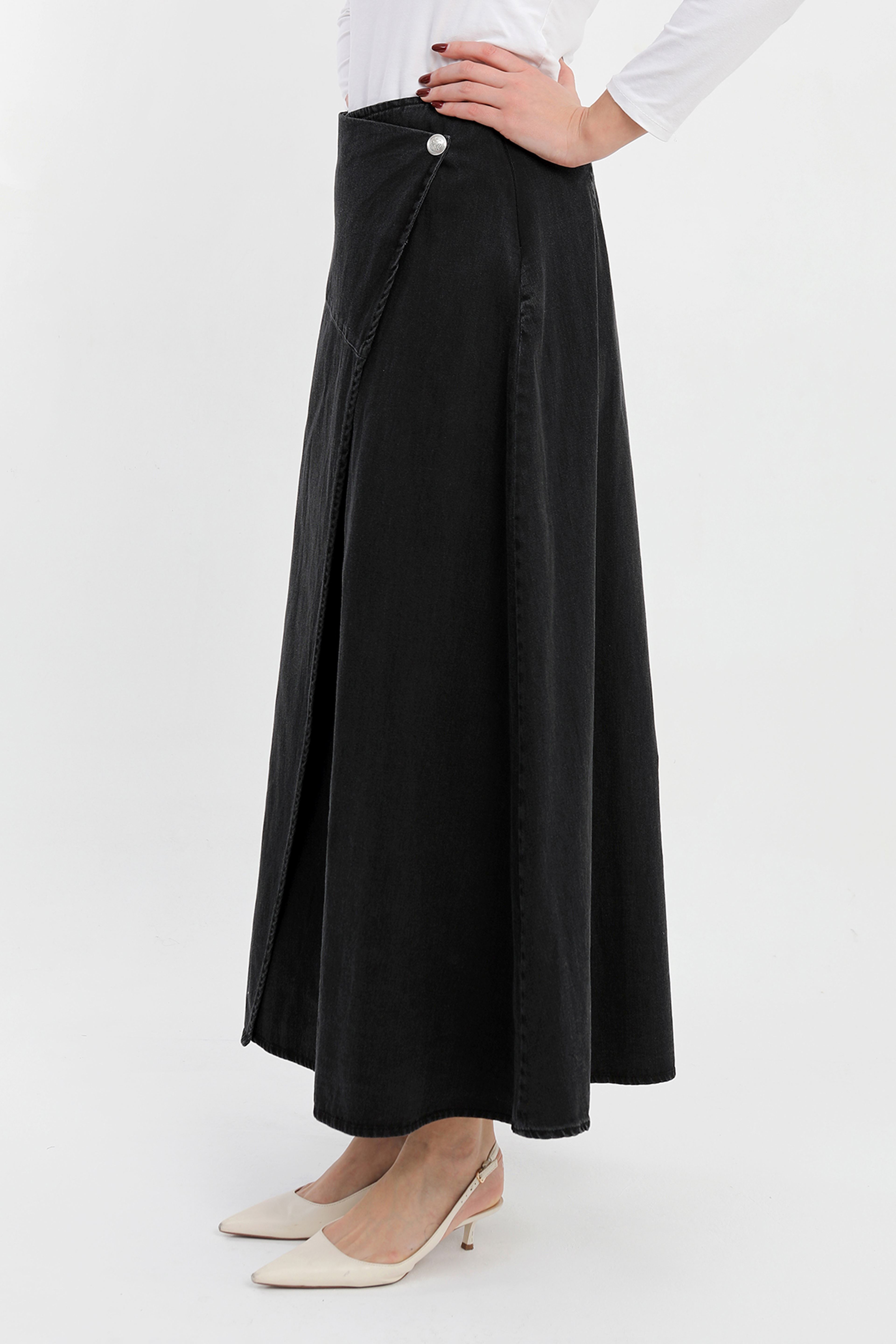 ÖNÜ  PARÇALI KOT ETEK - SİYAH