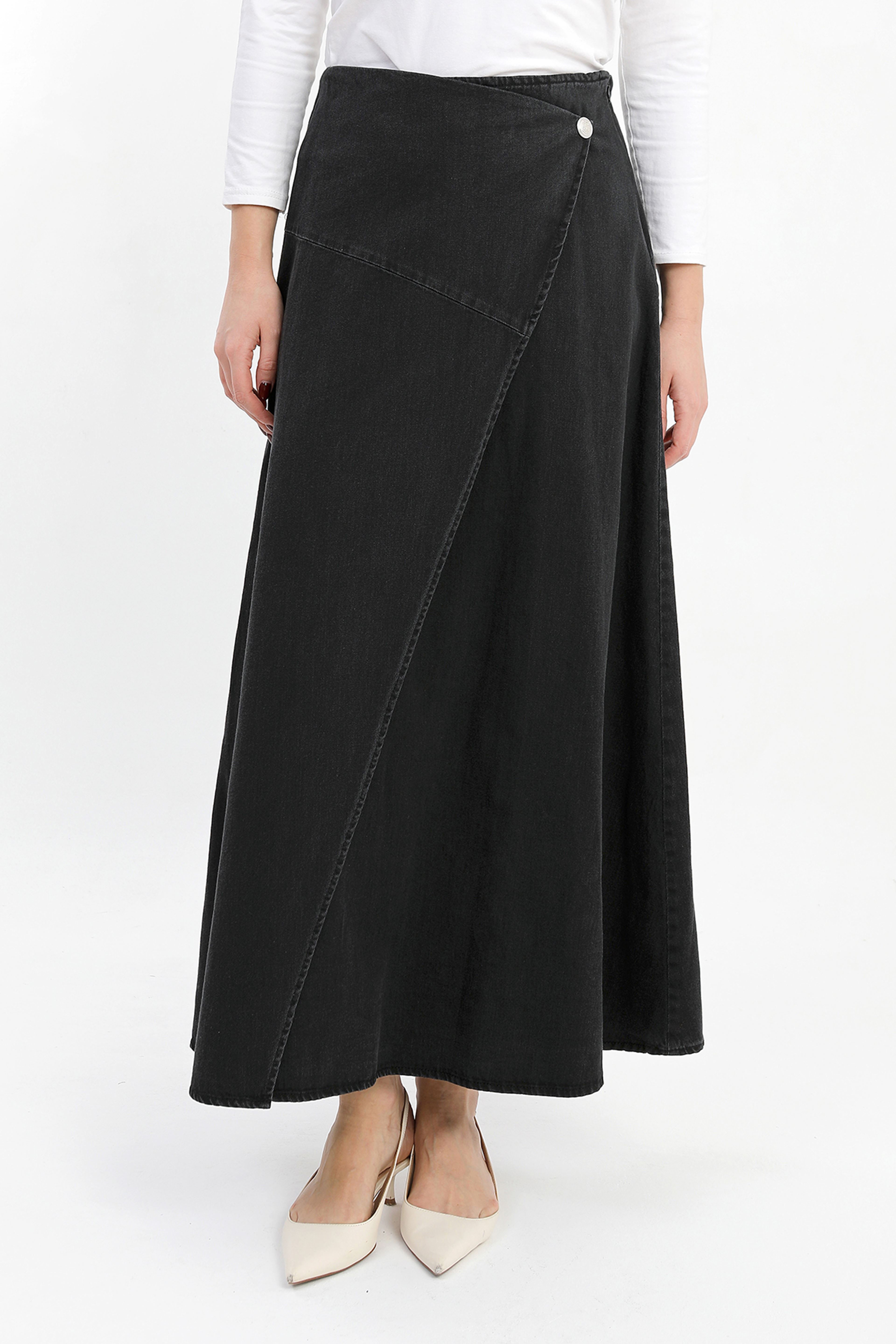 ÖNÜ  PARÇALI KOT ETEK - SİYAH