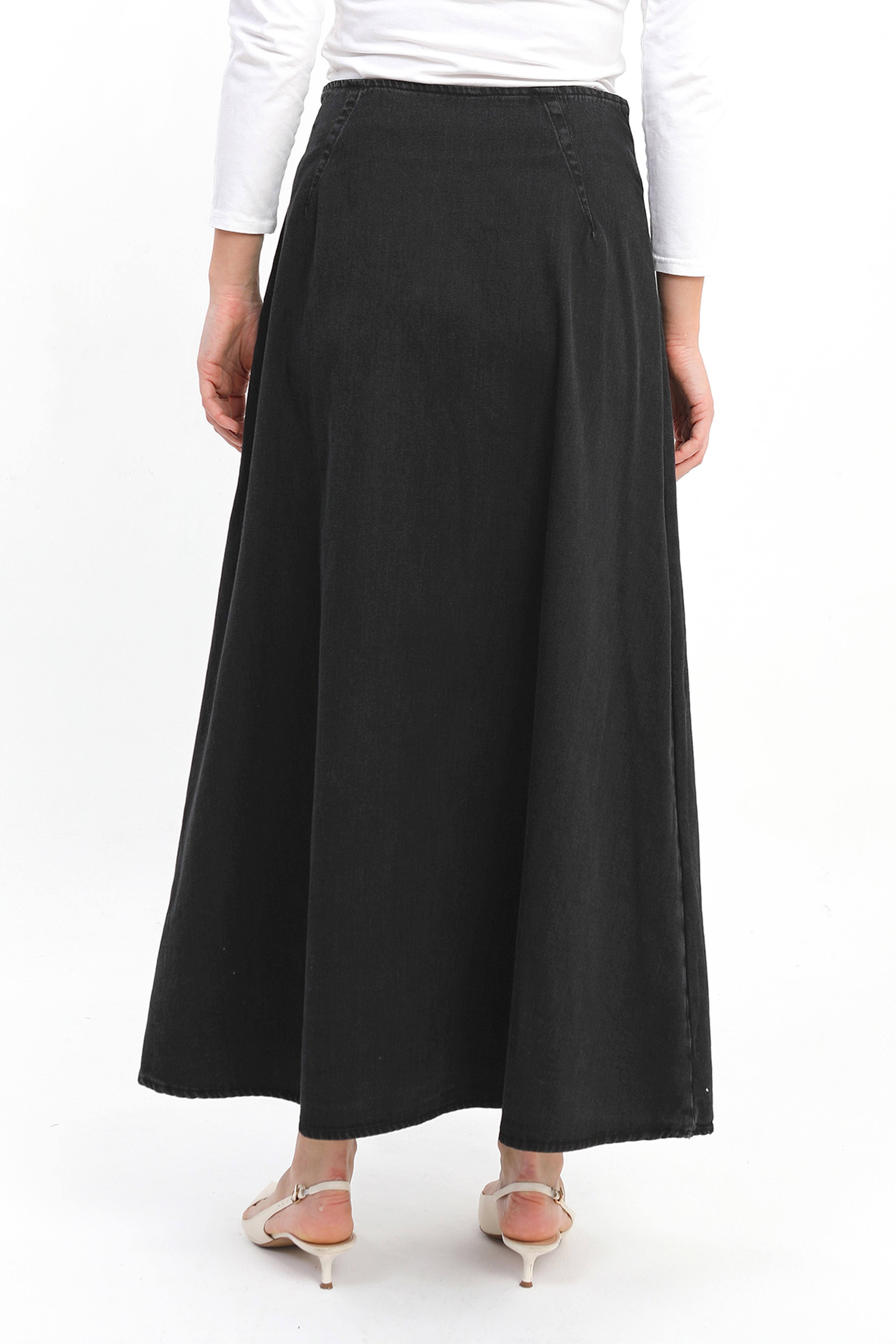 ÖNÜ  PARÇALI KOT ETEK - SİYAH